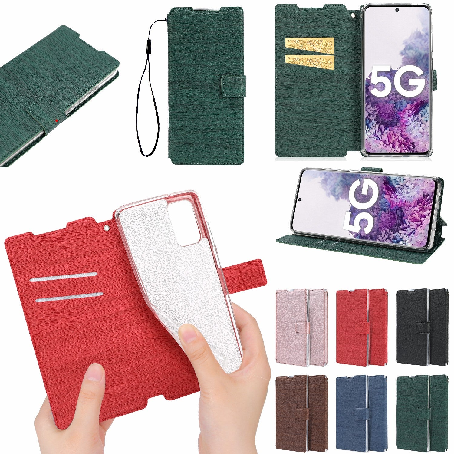 Textured Ultra-thin Leather Wallet Stand Case Cover for Samsung Galaxy S20 4G/S20 5G - Green