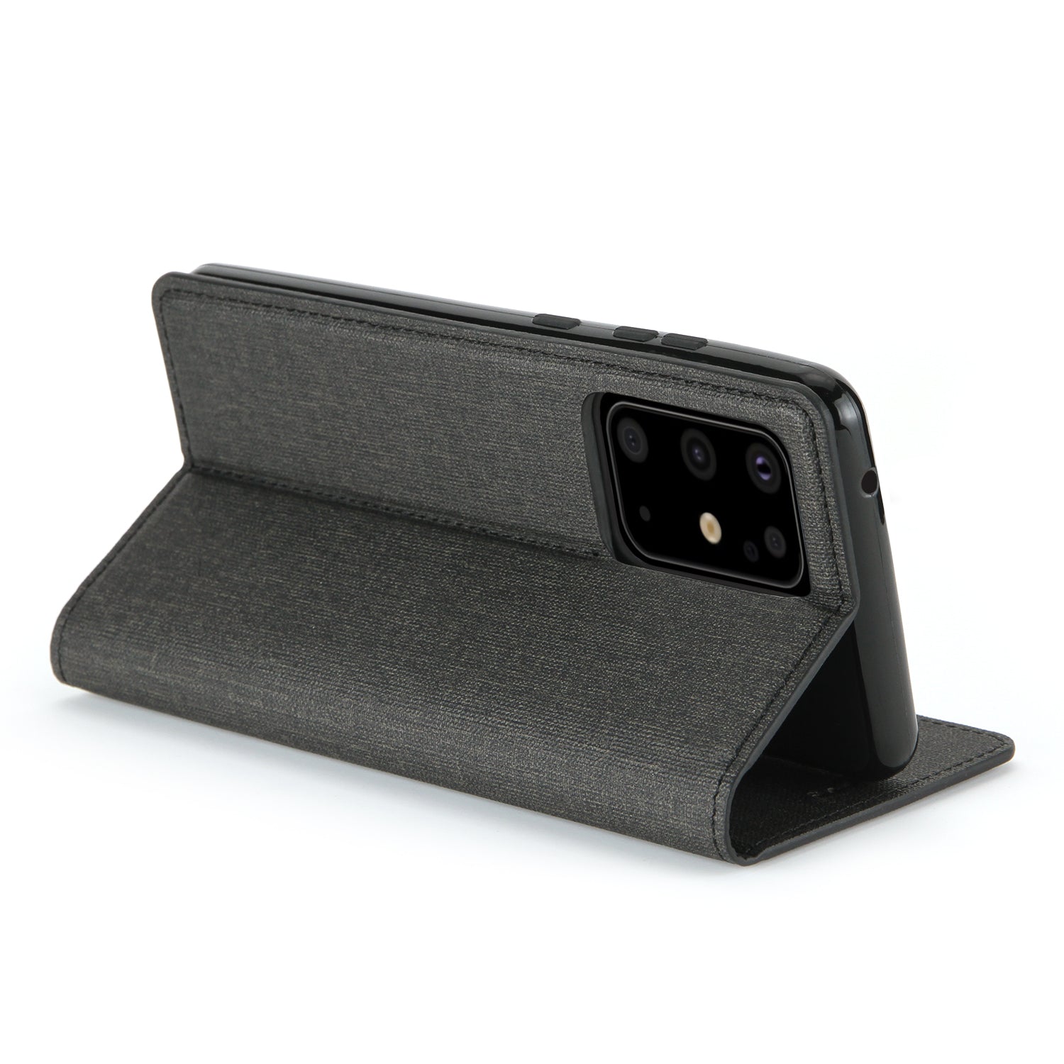 Auto-absorbed Cloth Texture Leather Stand Case with Card Slots for Samsung Galaxy S20 Ultra - Black