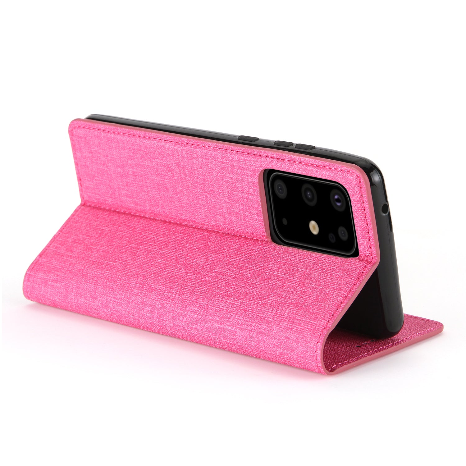 Auto-absorbed Cloth Texture Leather Stand Case with Card Slots for Samsung Galaxy S20 Ultra - Rose