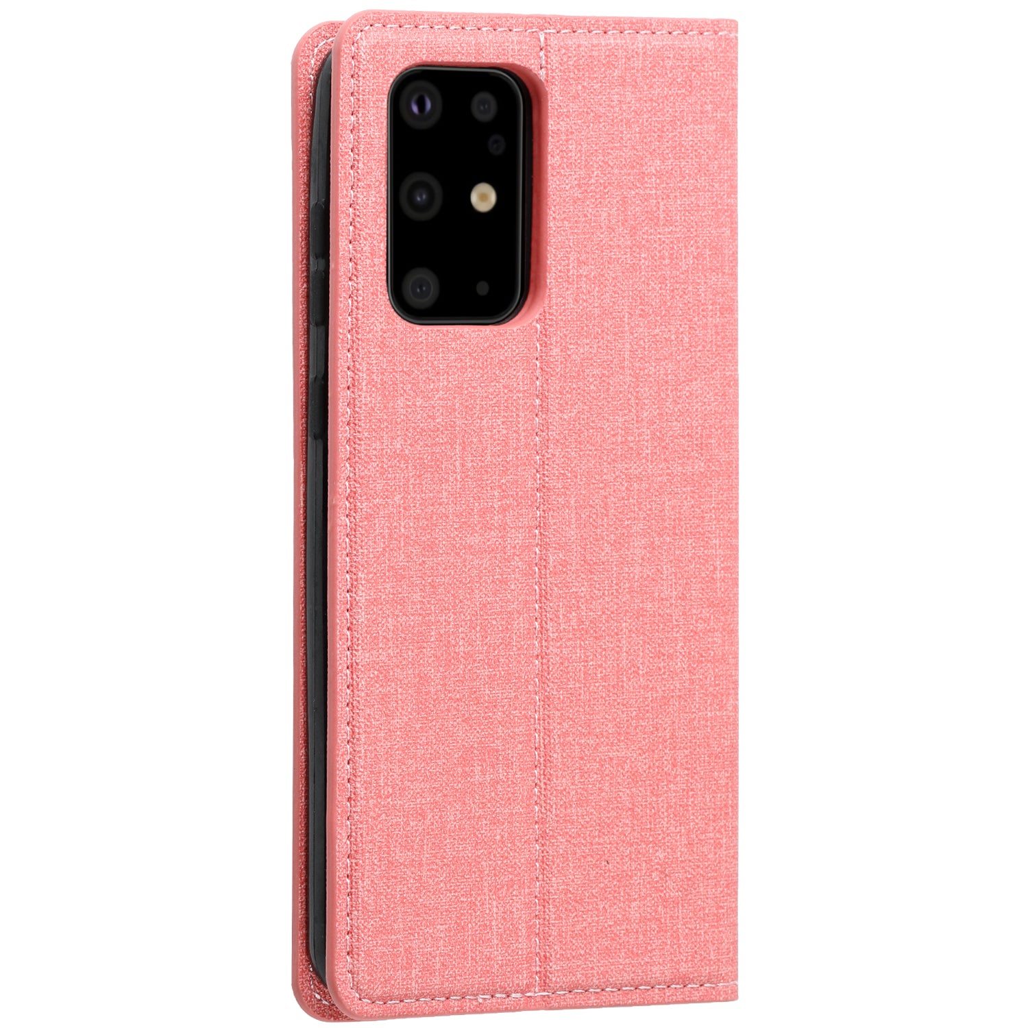 Auto-absorbed Cloth Texture Leather Stand Case with Card Slots for Samsung Galaxy S20 Ultra - Pink