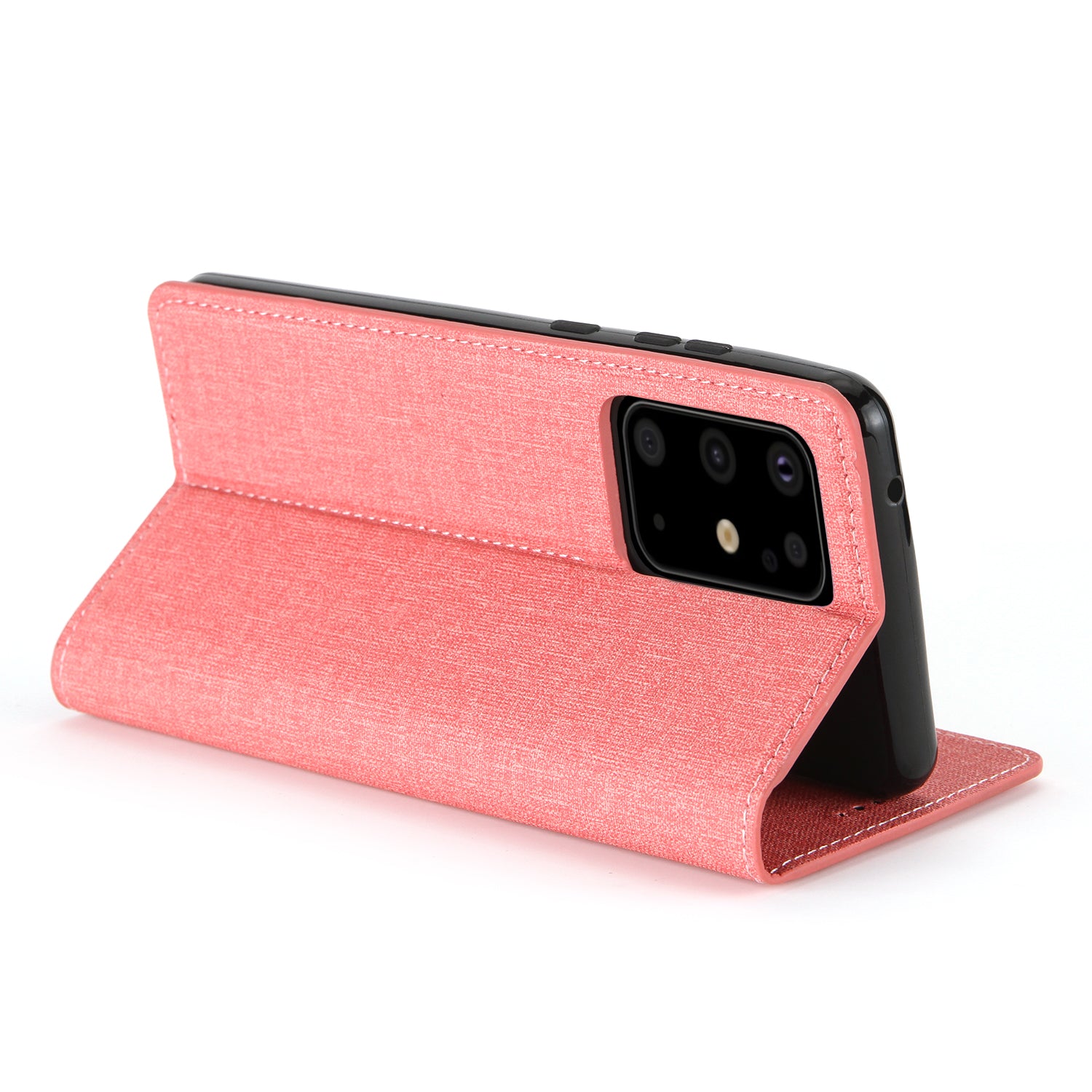 Auto-absorbed Cloth Texture Leather Stand Case with Card Slots for Samsung Galaxy S20 Ultra - Pink