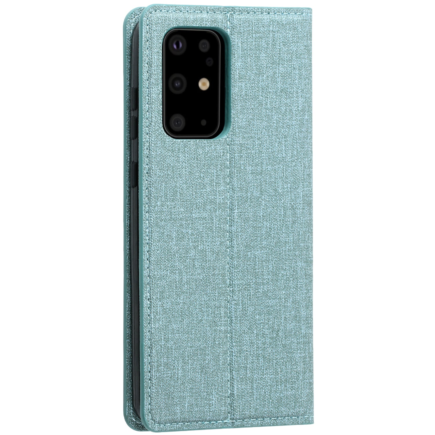 Auto-absorbed Cloth Texture Leather Stand Case with Card Slots for Samsung Galaxy S20 Ultra - Cyan