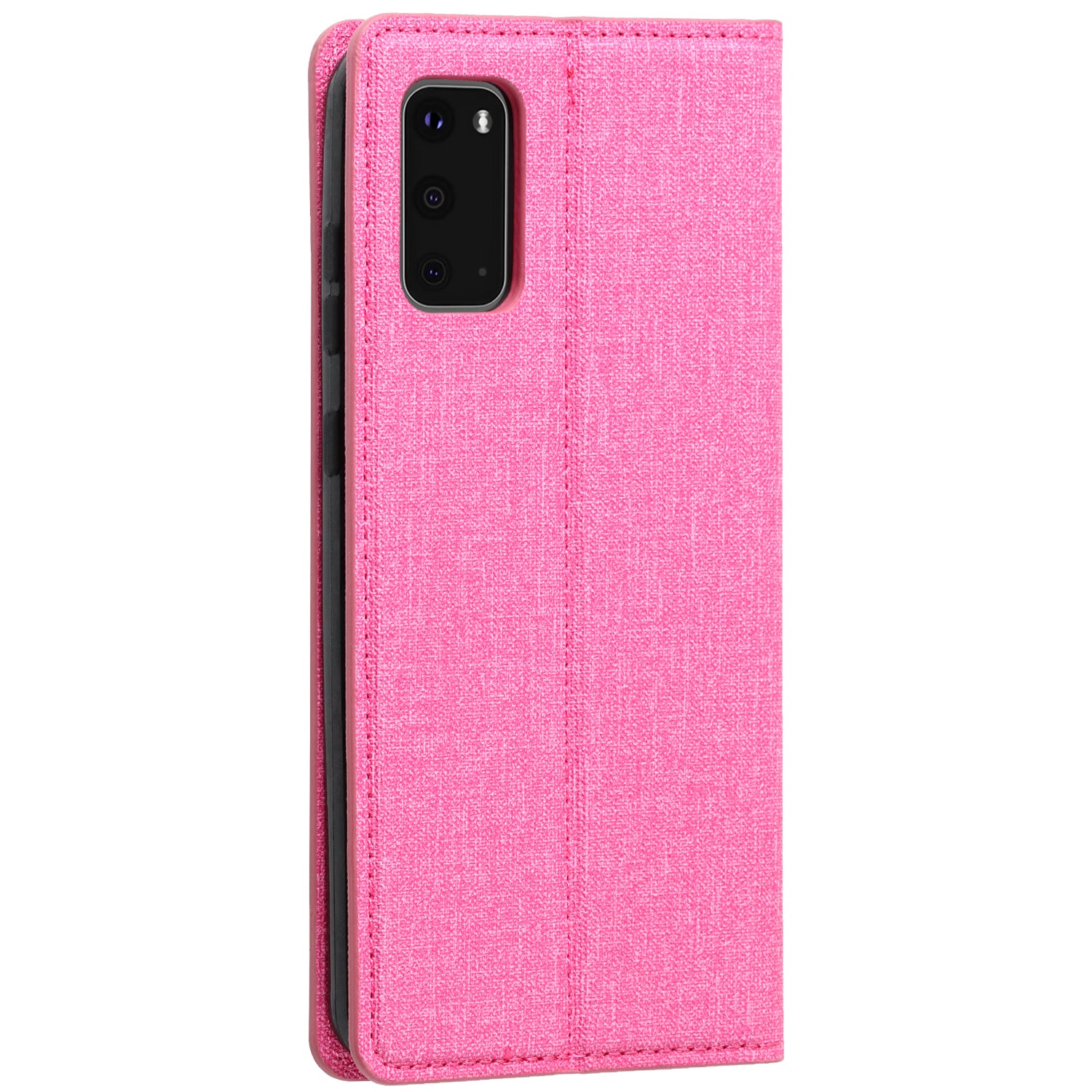 Auto-absorbed Cloth Texture Leather Card Holder Case for Samsung Galaxy S20 4G/S20 5G - Rose