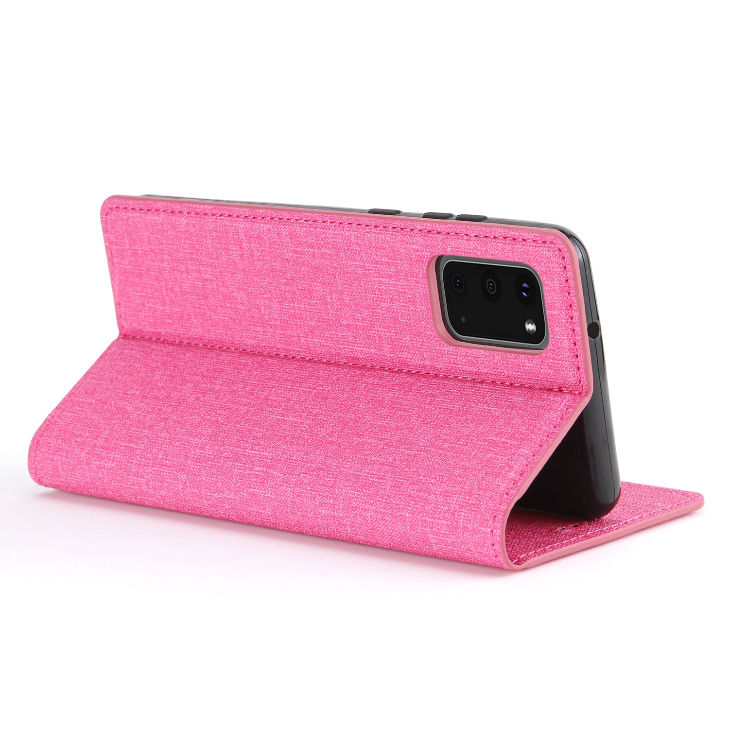 Auto-absorbed Cloth Texture Leather Card Holder Case for Samsung Galaxy S20 4G/S20 5G - Rose