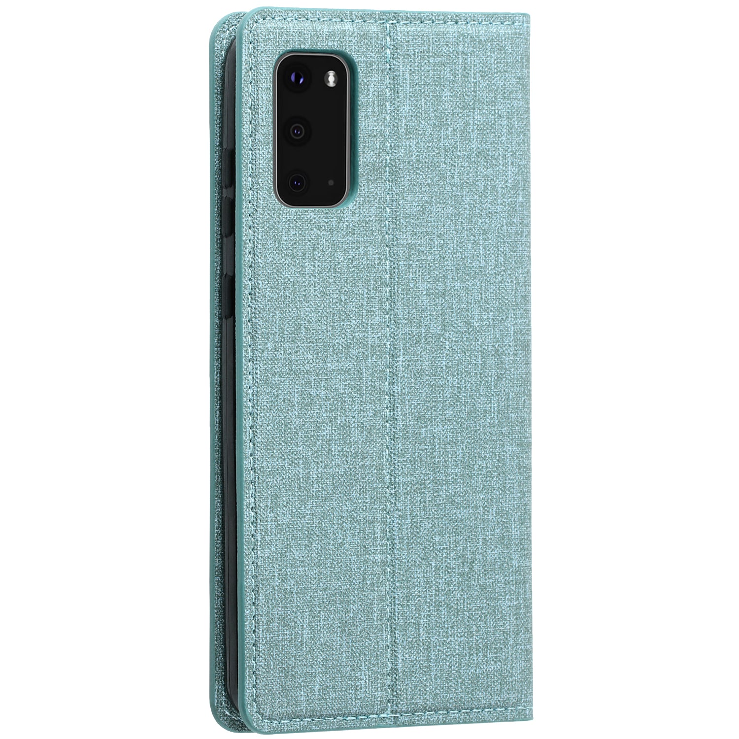 Auto-absorbed Cloth Texture Leather Card Holder Case for Samsung Galaxy S20 4G/S20 5G - Cyan