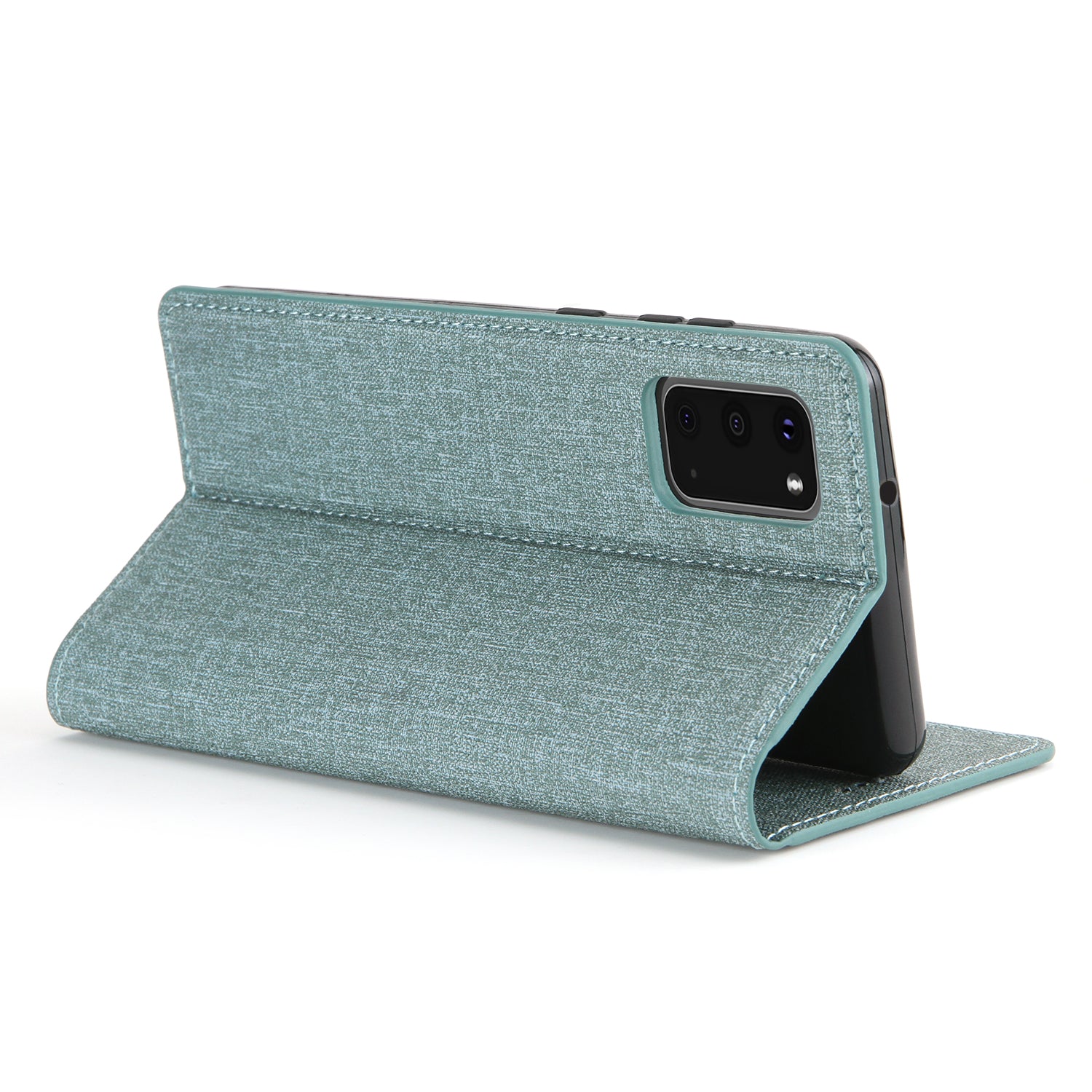 Auto-absorbed Cloth Texture Leather Card Holder Case for Samsung Galaxy S20 4G/S20 5G - Cyan