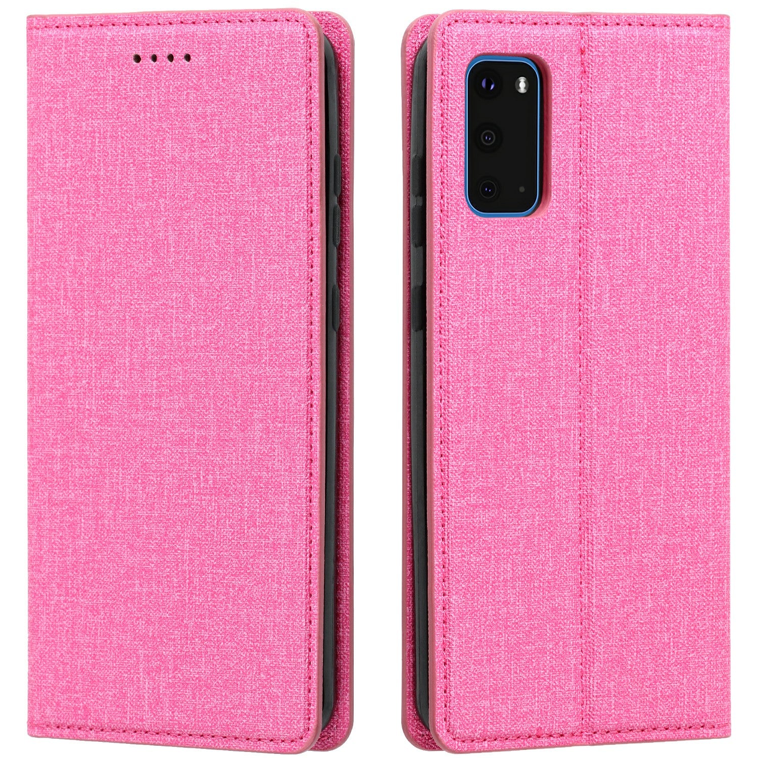 Auto-absorbed Cloth Texture Leather Card Holder Case for Samsung Galaxy S20 Plus - Rose