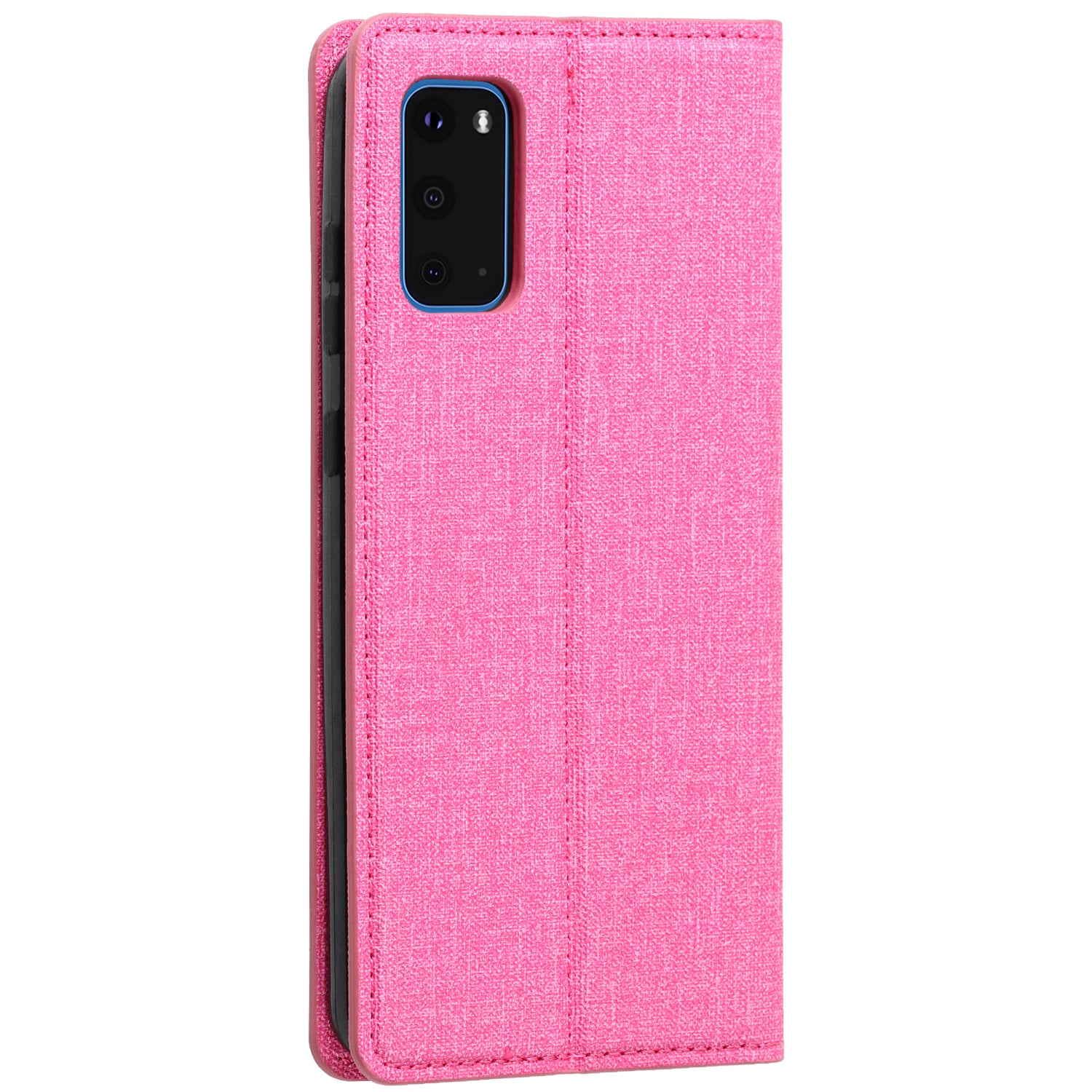 Auto-absorbed Cloth Texture Leather Card Holder Case for Samsung Galaxy S20 Plus - Rose