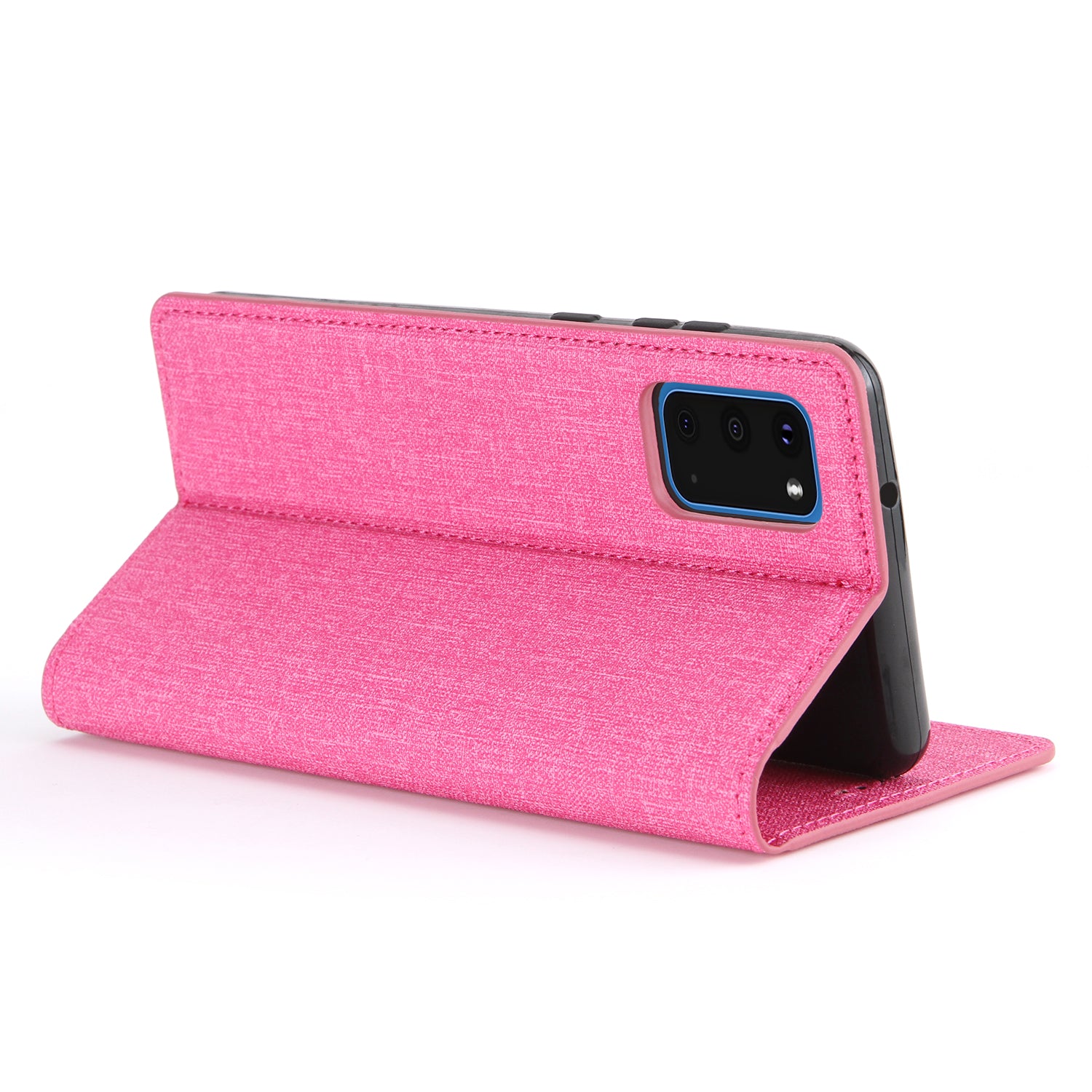 Auto-absorbed Cloth Texture Leather Card Holder Case for Samsung Galaxy S20 Plus - Rose