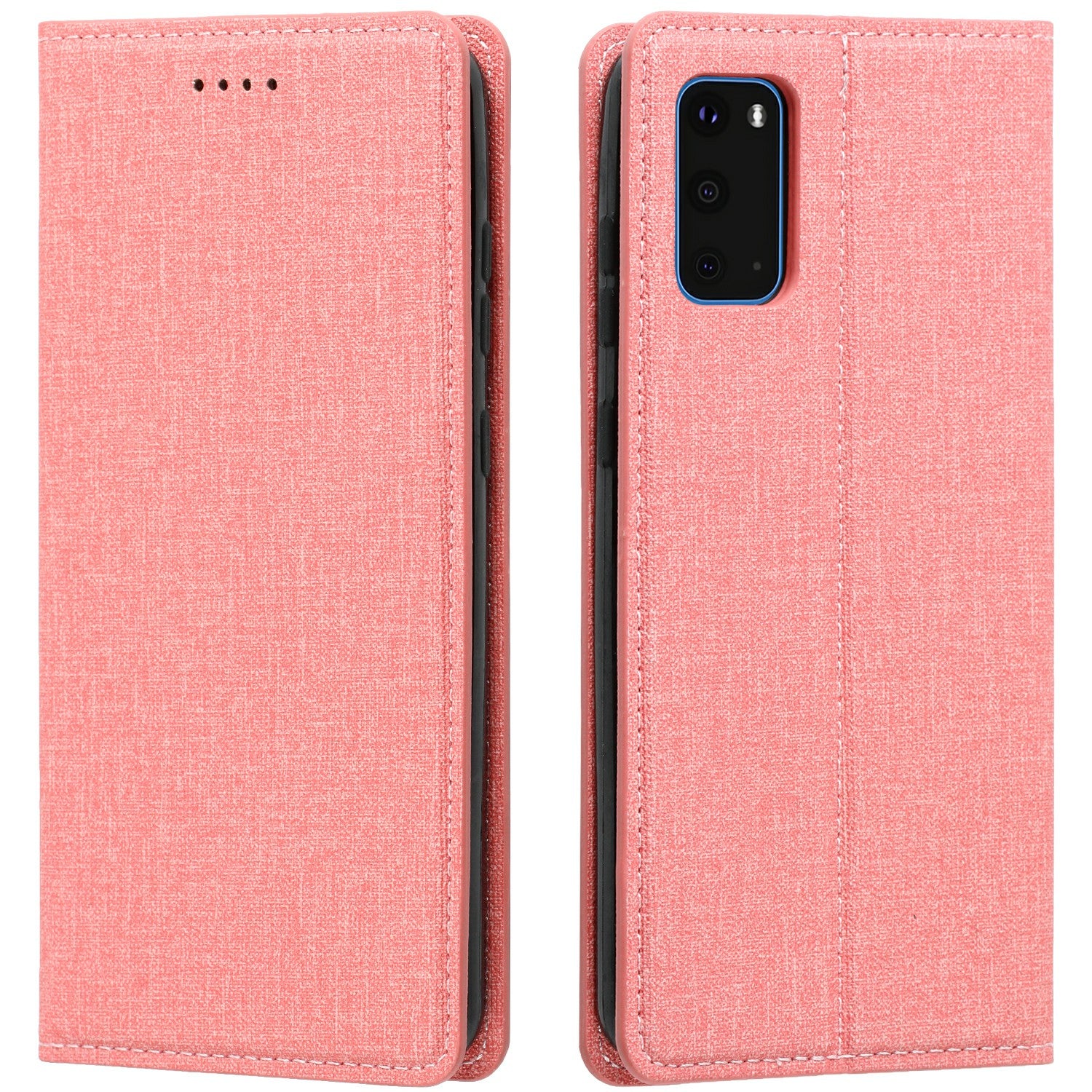 Auto-absorbed Cloth Texture Leather Card Holder Case for Samsung Galaxy S20 Plus - Pink