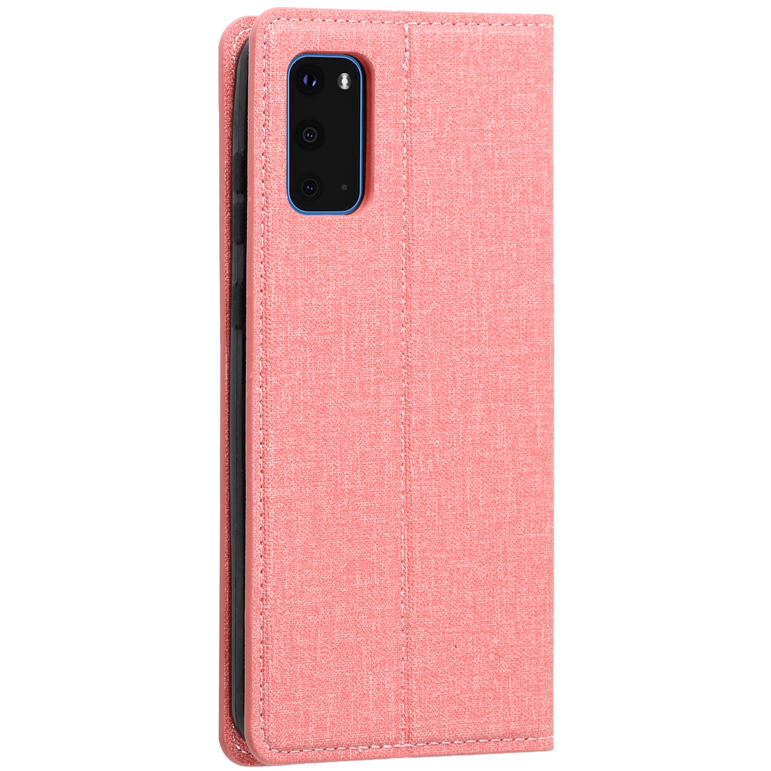 Auto-absorbed Cloth Texture Leather Card Holder Case for Samsung Galaxy S20 Plus - Pink