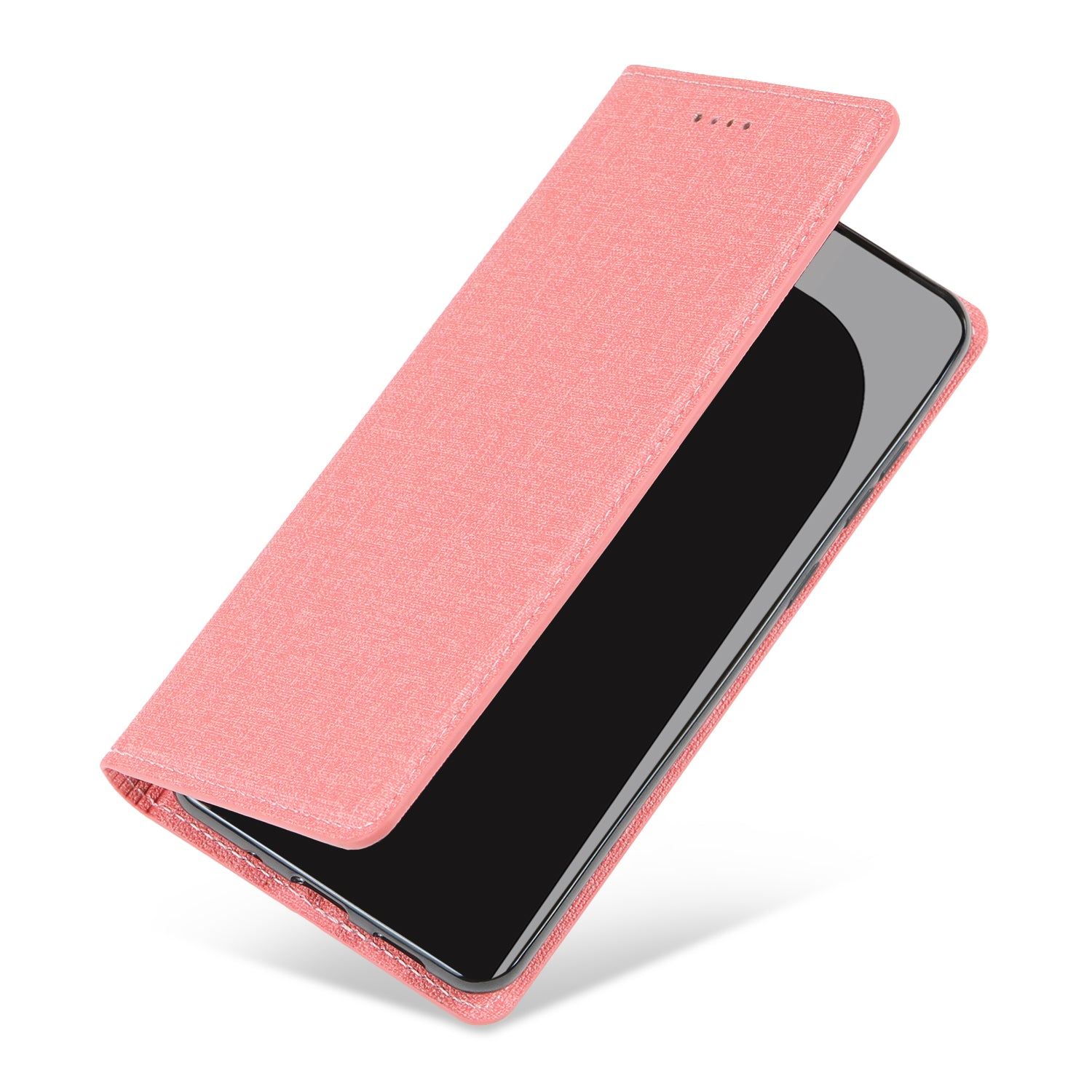 Auto-absorbed Cloth Texture Leather Card Holder Case for Samsung Galaxy S20 Plus - Pink