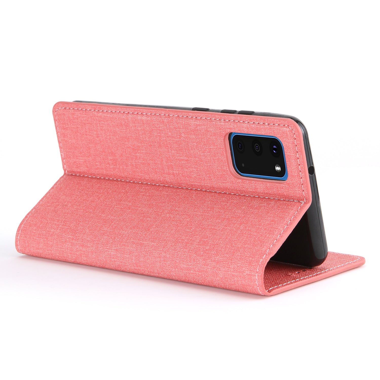 Auto-absorbed Cloth Texture Leather Card Holder Case for Samsung Galaxy S20 Plus - Pink