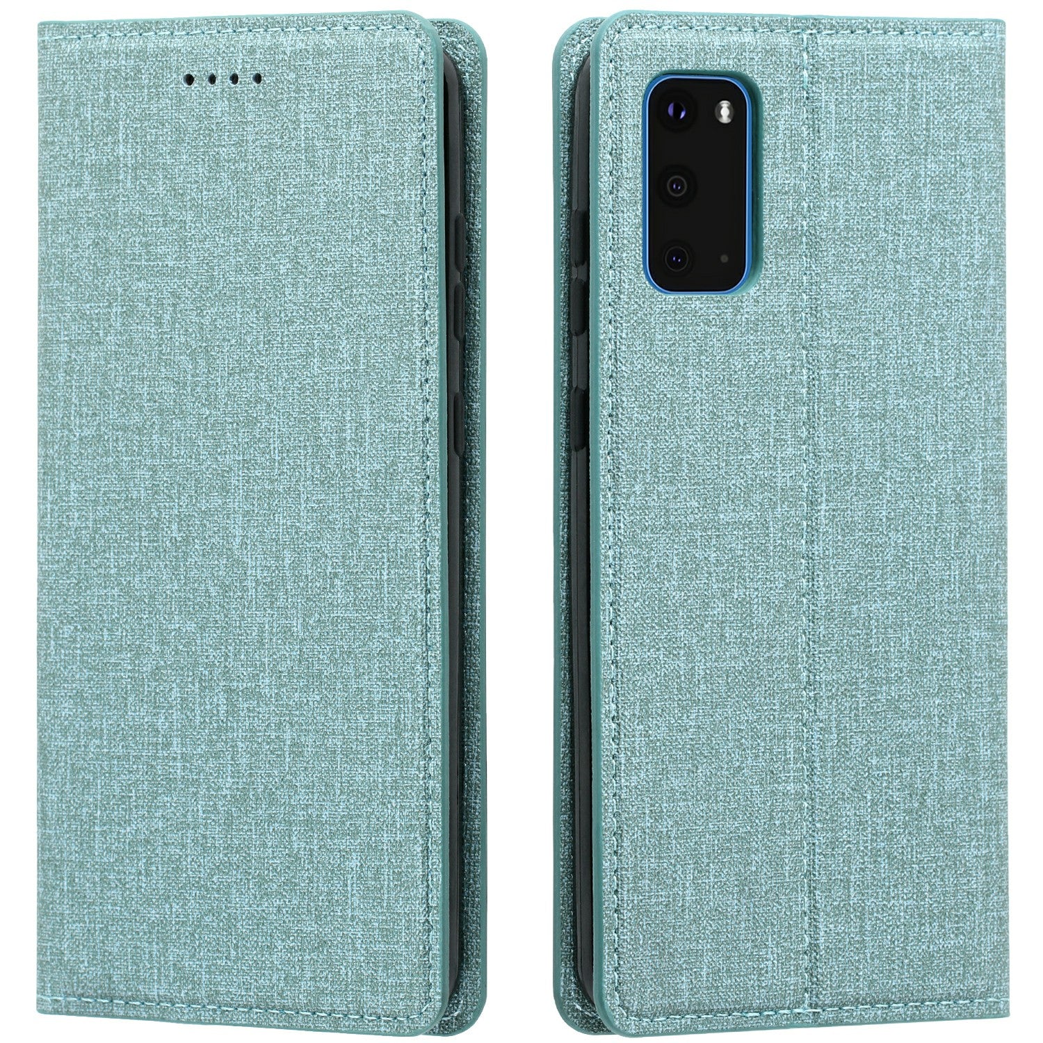 Auto-absorbed Cloth Texture Leather Card Holder Case for Samsung Galaxy S20 Plus - Cyan