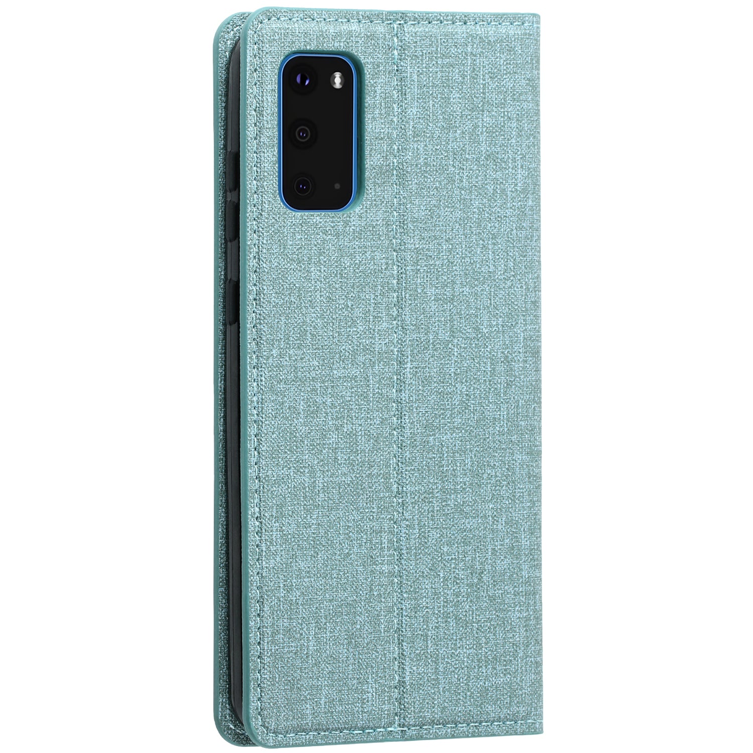 Auto-absorbed Cloth Texture Leather Card Holder Case for Samsung Galaxy S20 Plus - Cyan