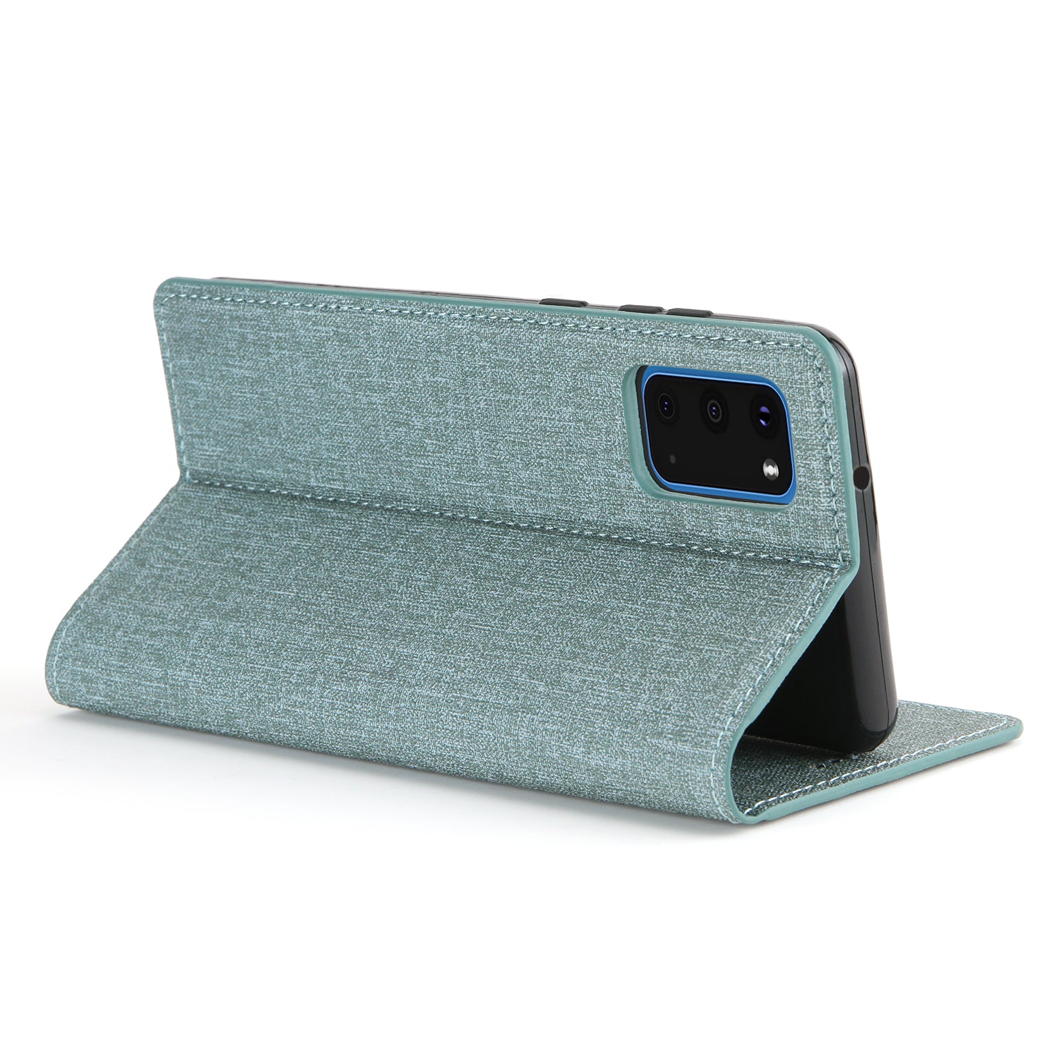 Auto-absorbed Cloth Texture Leather Card Holder Case for Samsung Galaxy S20 Plus - Cyan