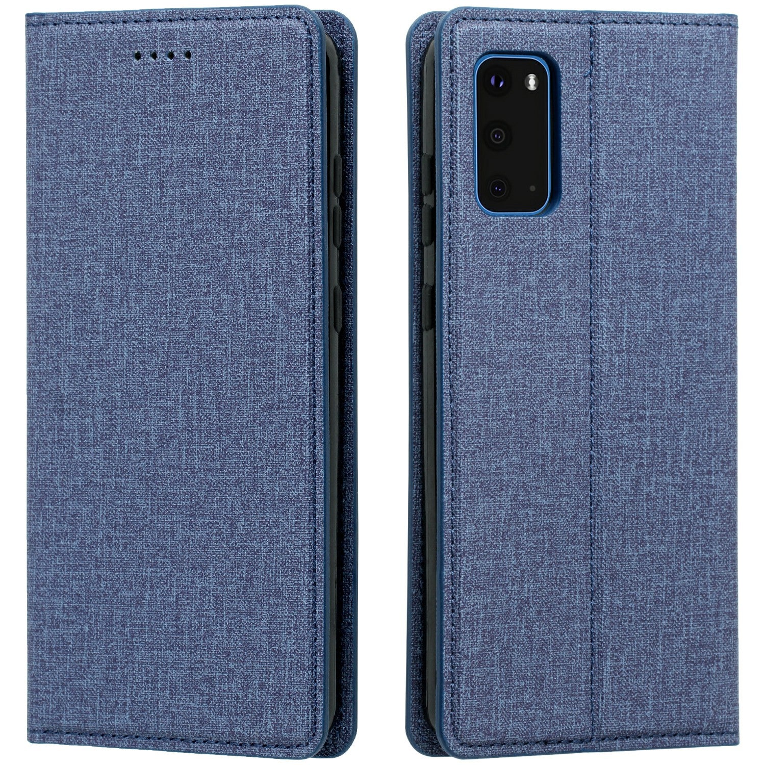 Auto-absorbed Cloth Texture Leather Card Holder Case for Samsung Galaxy S20 Plus - Blue