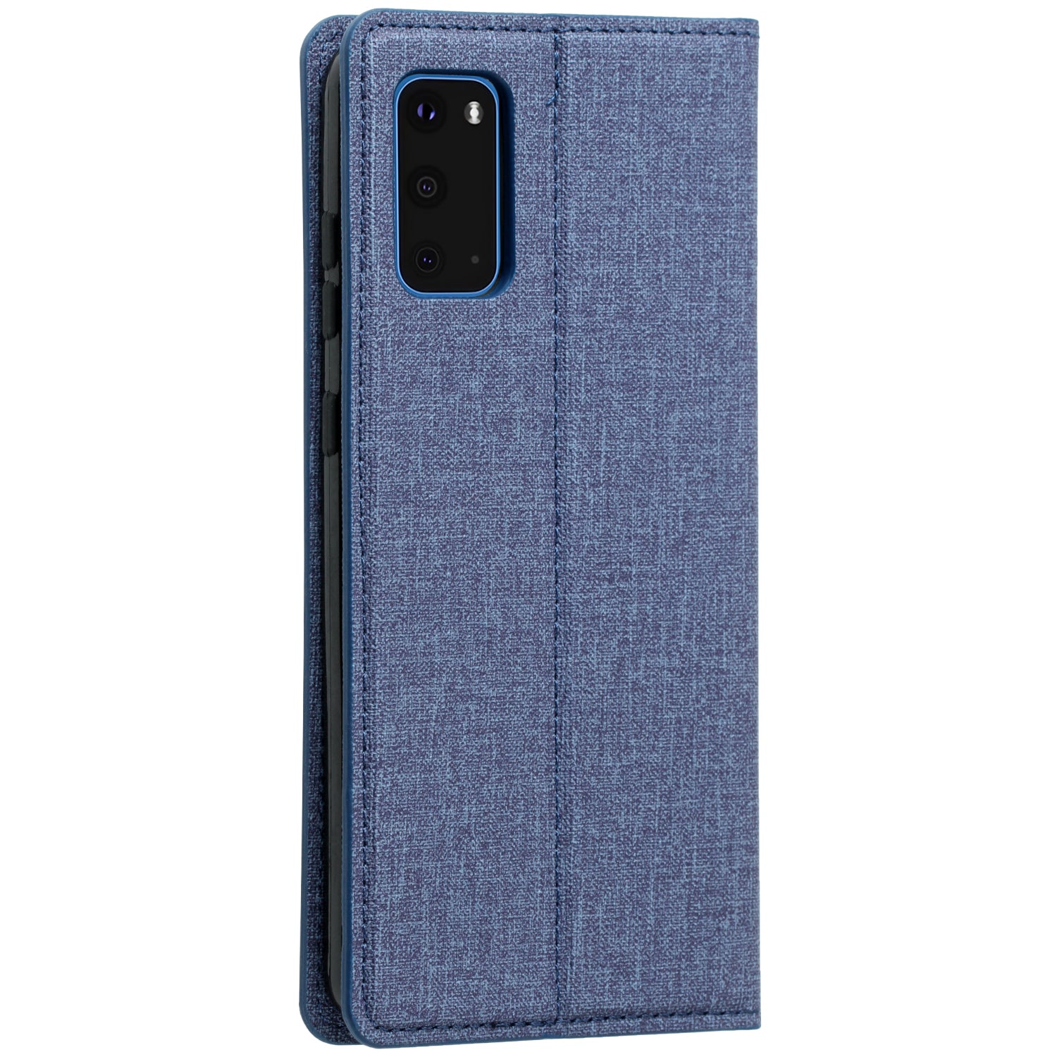 Auto-absorbed Cloth Texture Leather Card Holder Case for Samsung Galaxy S20 Plus - Blue