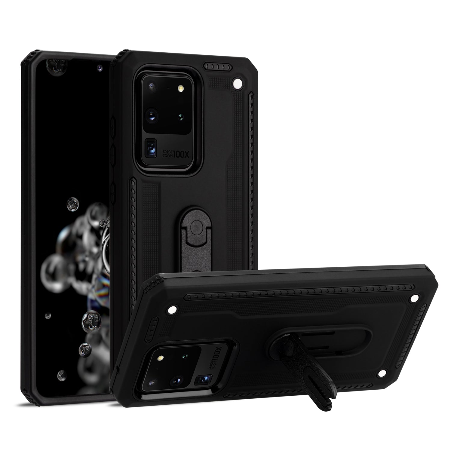 PC + TPU Hybrid Case with Air Outlet Clip Kickstand for Samsung Galaxy S20 Ultra - Black