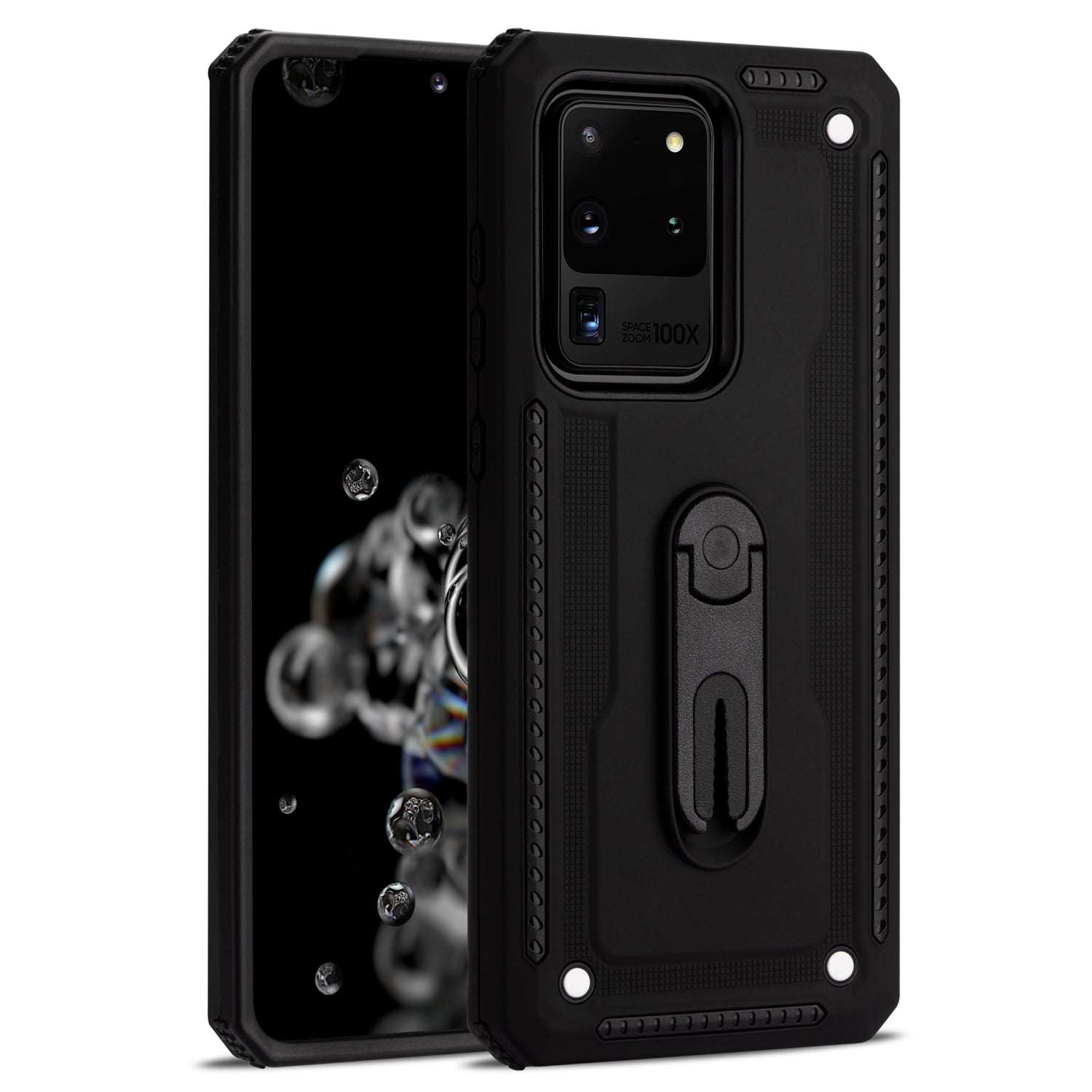 PC + TPU Hybrid Case with Air Outlet Clip Kickstand for Samsung Galaxy S20 Ultra - Black