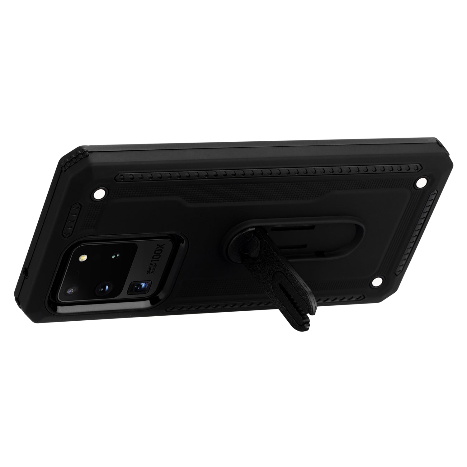 PC + TPU Hybrid Case with Air Outlet Clip Kickstand for Samsung Galaxy S20 Ultra - Black