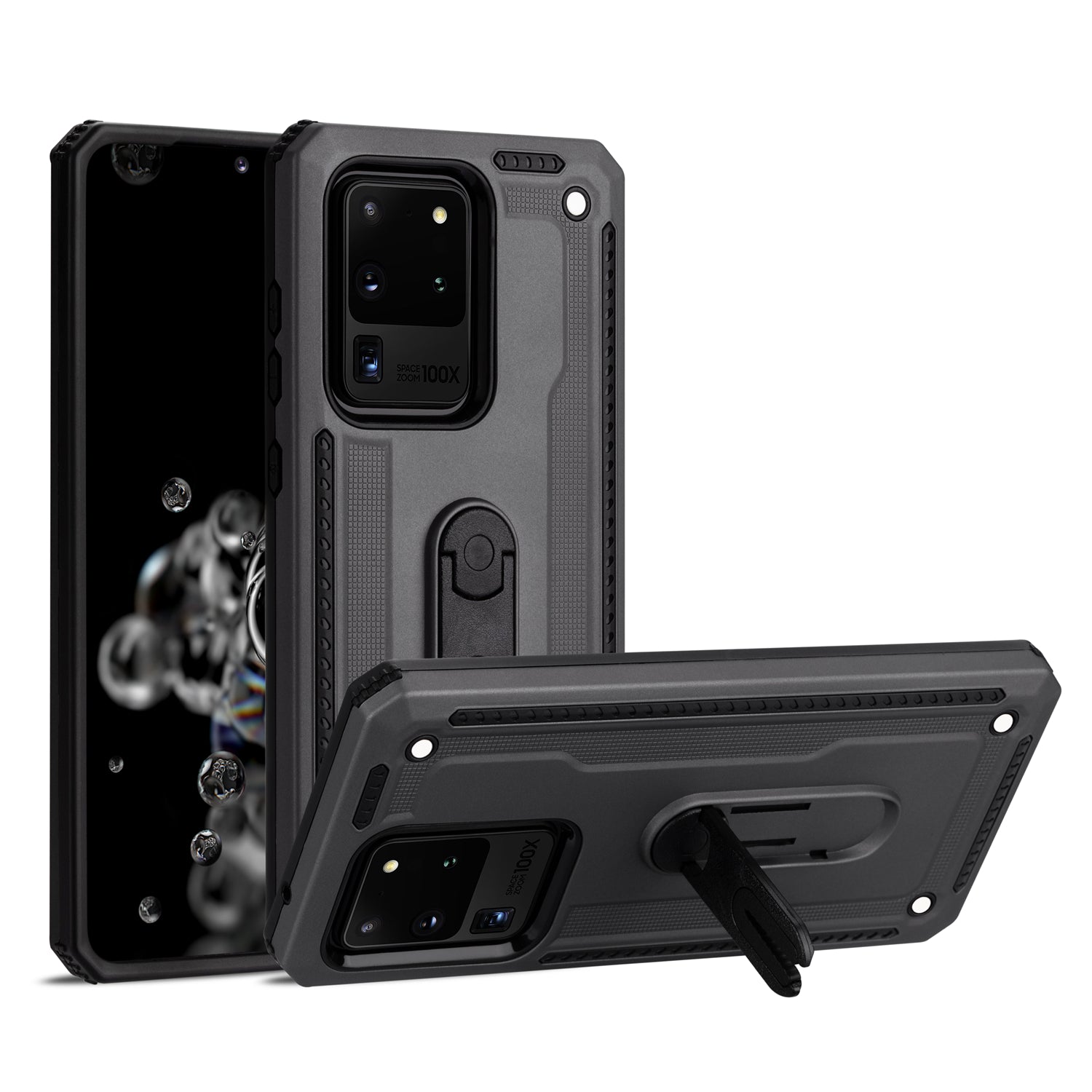 PC + TPU Hybrid Case with Air Outlet Clip Kickstand for Samsung Galaxy S20 Ultra - Grey