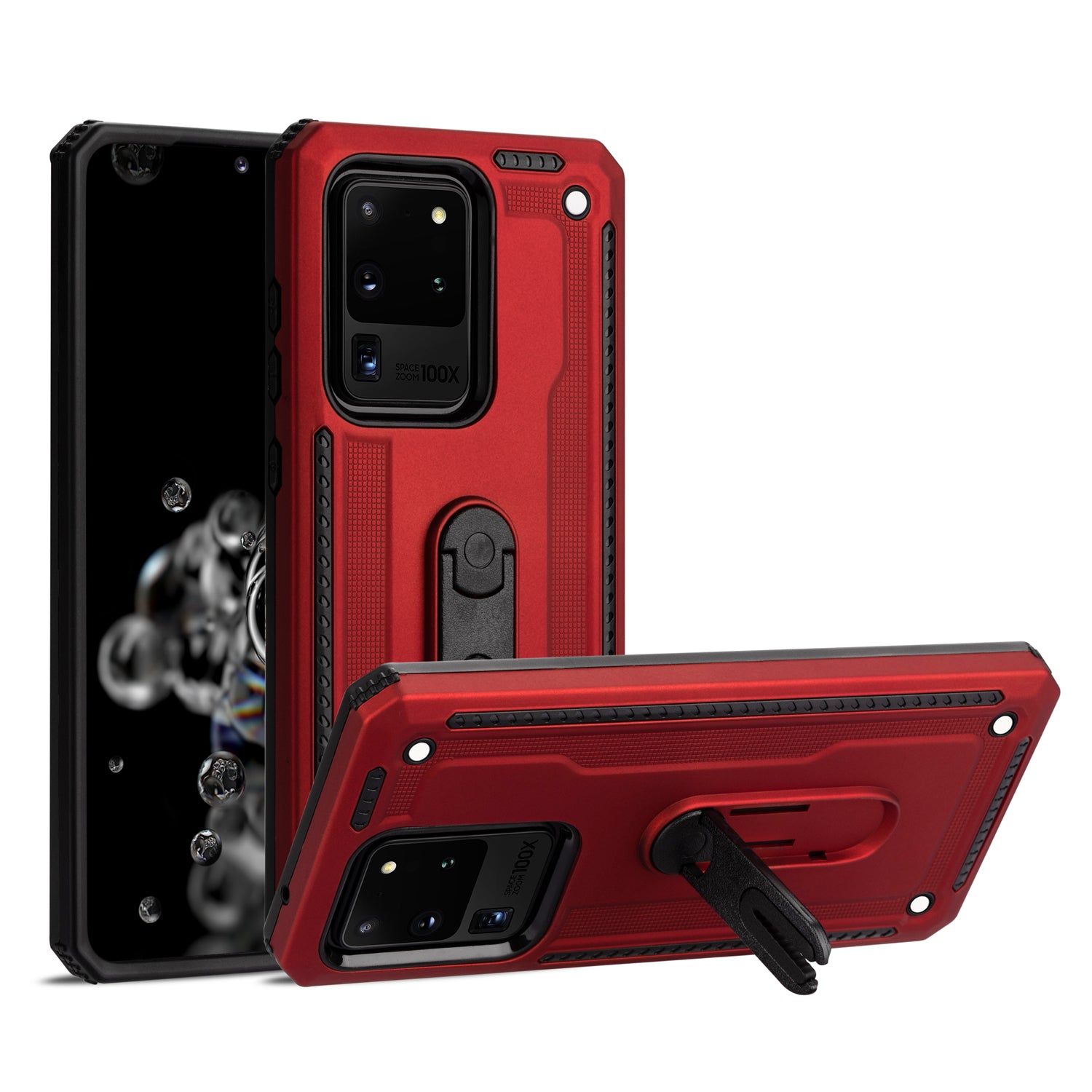 PC + TPU Hybrid Case with Air Outlet Clip Kickstand for Samsung Galaxy S20 Ultra - Red