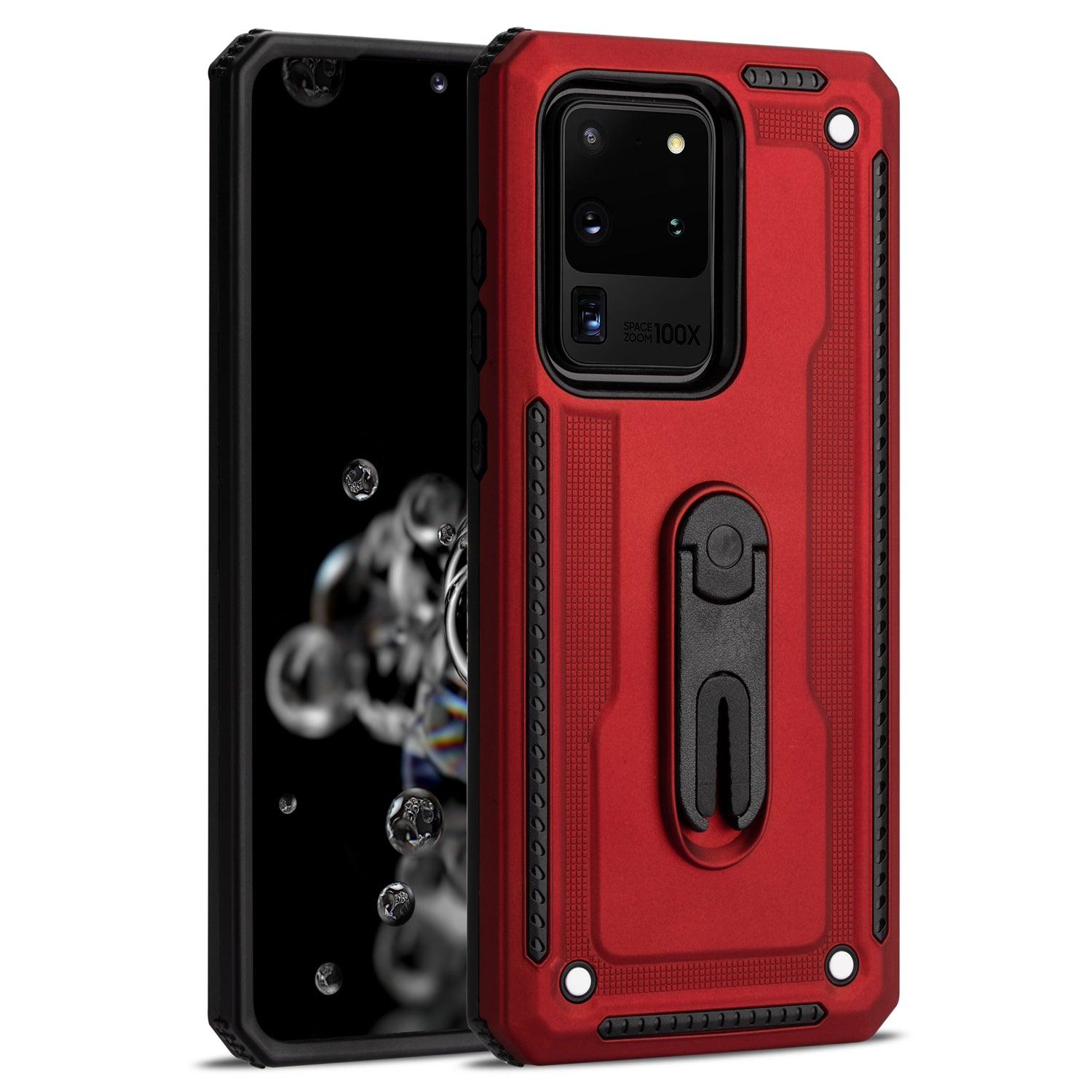 PC + TPU Hybrid Case with Air Outlet Clip Kickstand for Samsung Galaxy S20 Ultra - Red