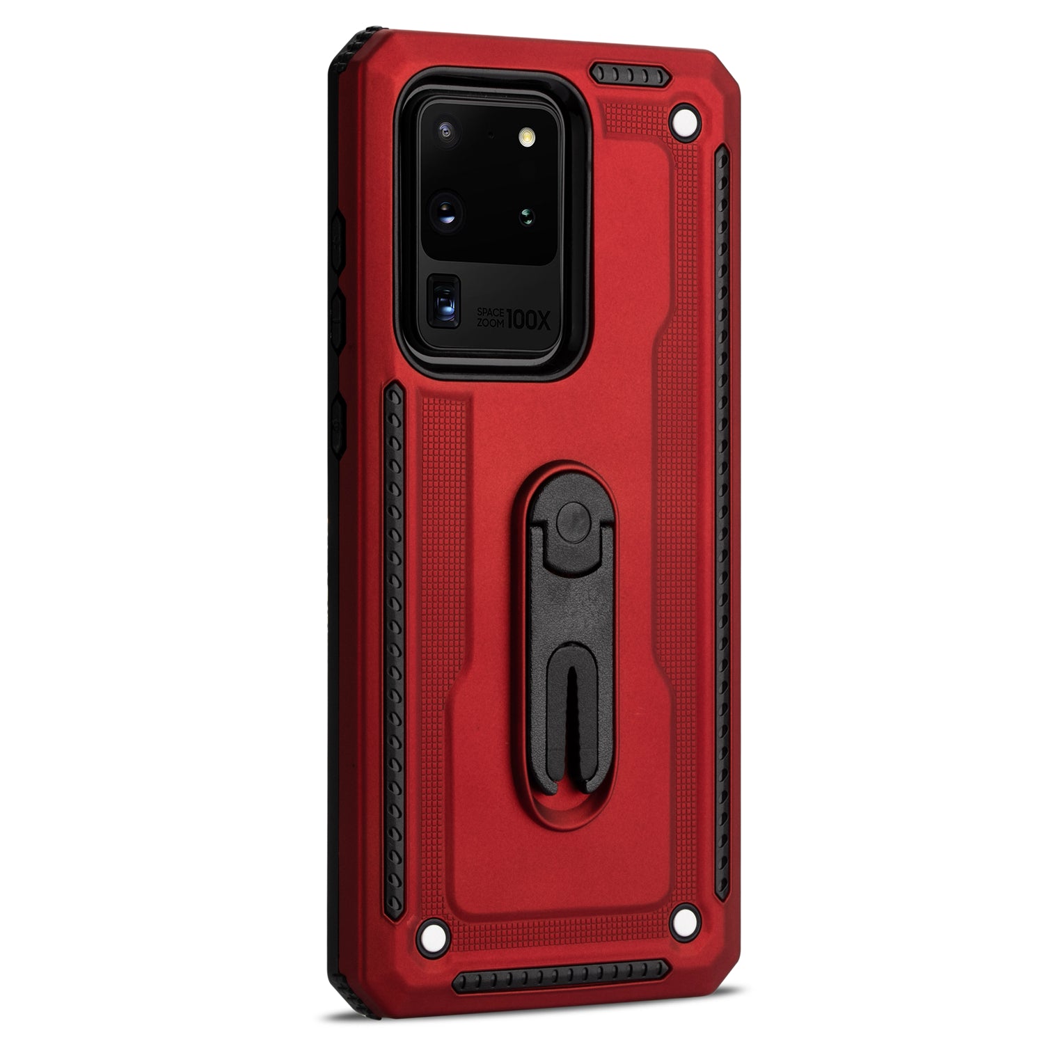 PC + TPU Hybrid Case with Air Outlet Clip Kickstand for Samsung Galaxy S20 Ultra - Red