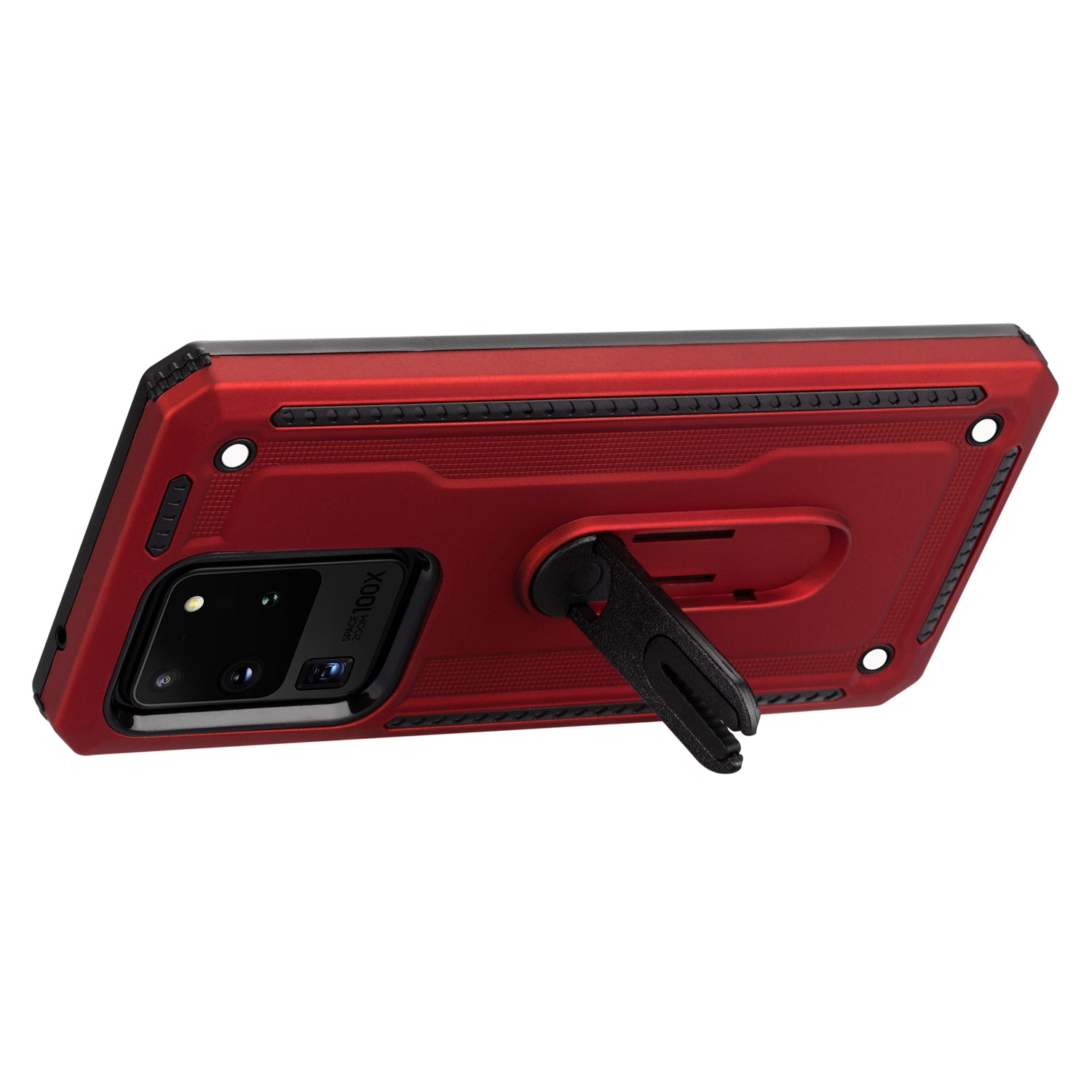 PC + TPU Hybrid Case with Air Outlet Clip Kickstand for Samsung Galaxy S20 Ultra - Red