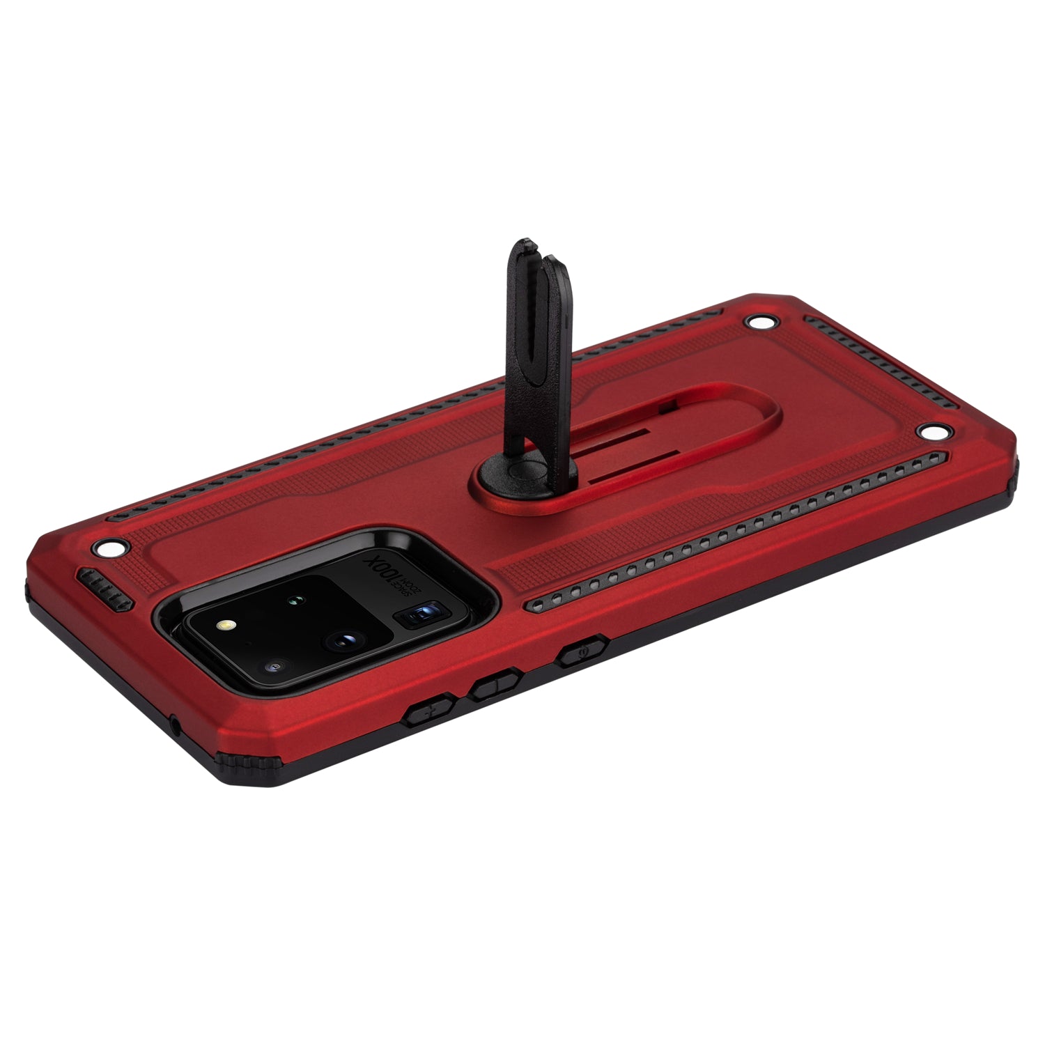 PC + TPU Hybrid Case with Air Outlet Clip Kickstand for Samsung Galaxy S20 Ultra - Red