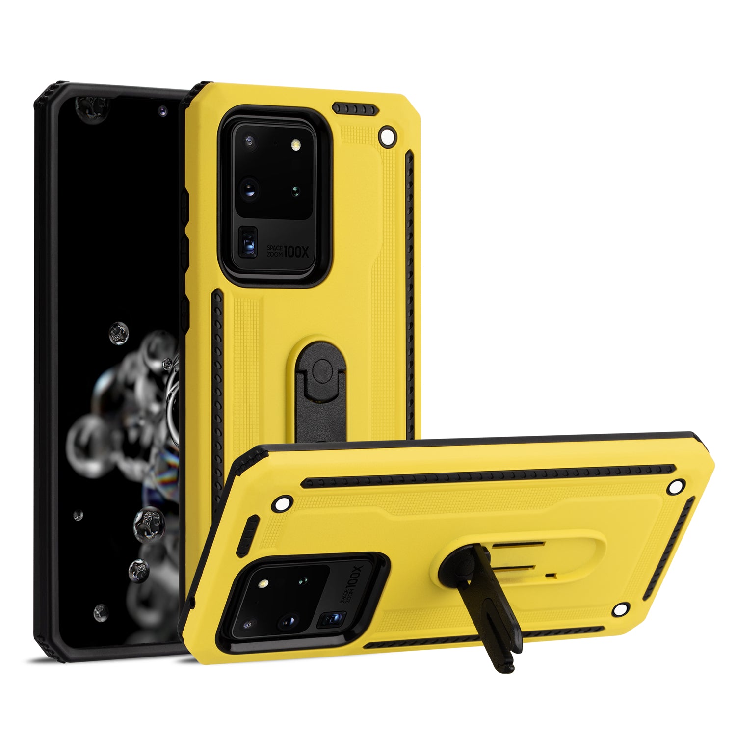 PC + TPU Hybrid Case with Air Outlet Clip Kickstand for Samsung Galaxy S20 Ultra - Yellow