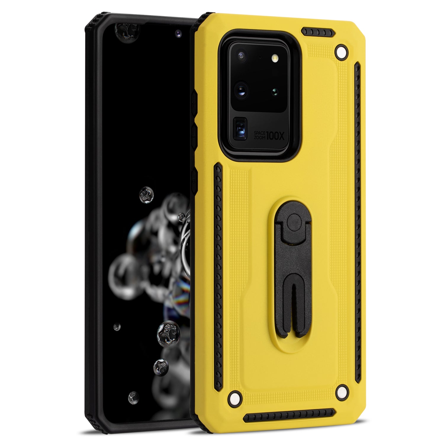 PC + TPU Hybrid Case with Air Outlet Clip Kickstand for Samsung Galaxy S20 Ultra - Yellow