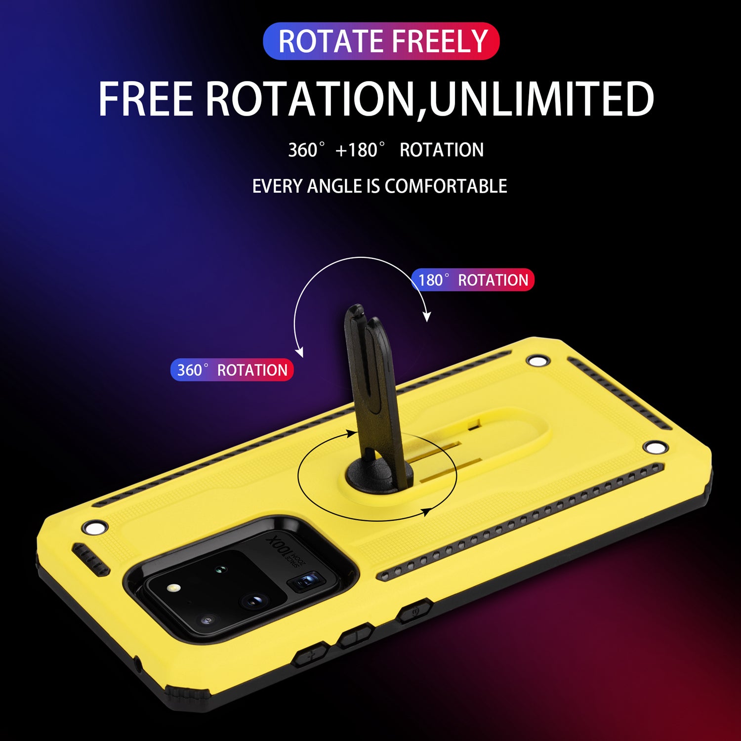 PC + TPU Hybrid Case with Air Outlet Clip Kickstand for Samsung Galaxy S20 Ultra - Yellow