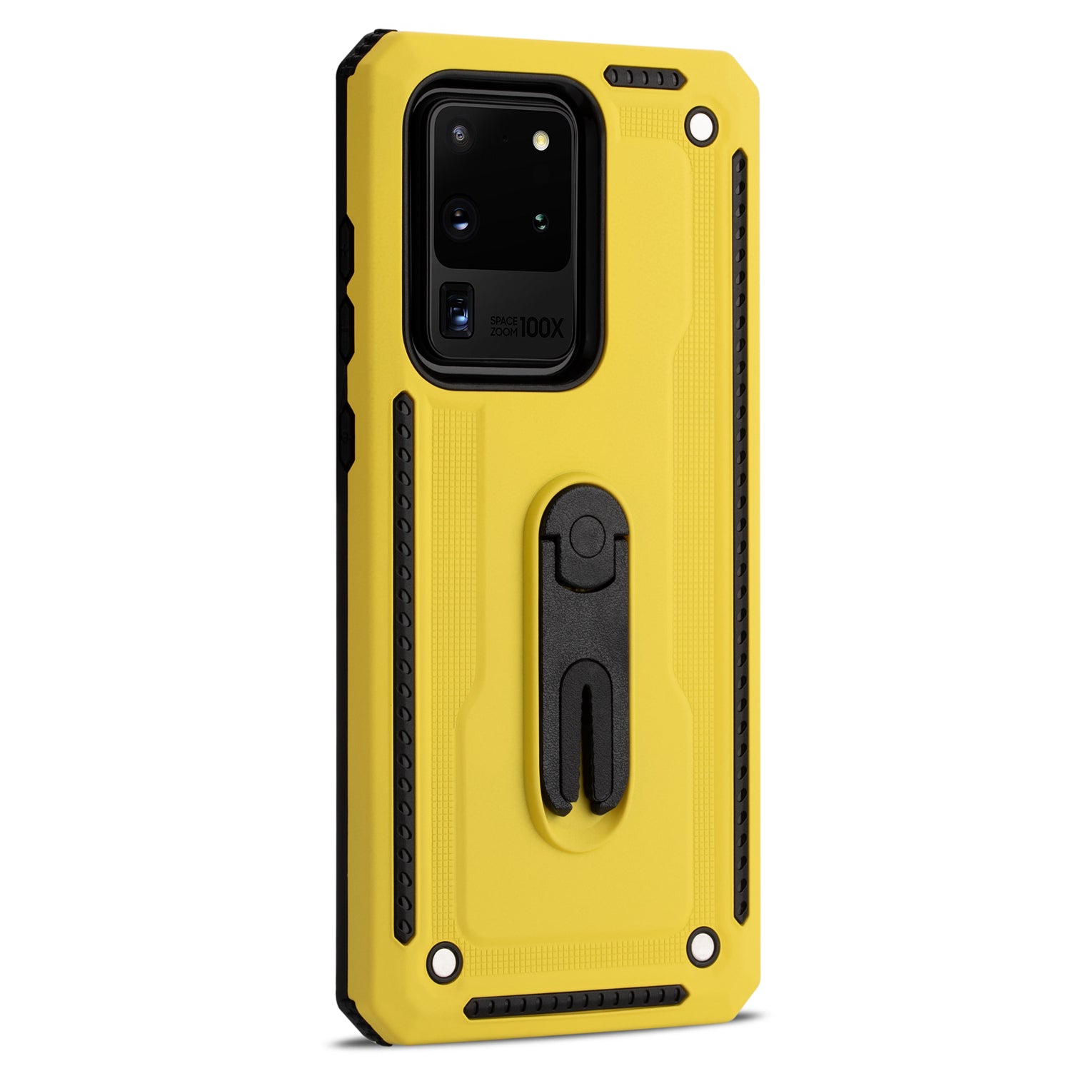 PC + TPU Hybrid Case with Air Outlet Clip Kickstand for Samsung Galaxy S20 Ultra - Yellow