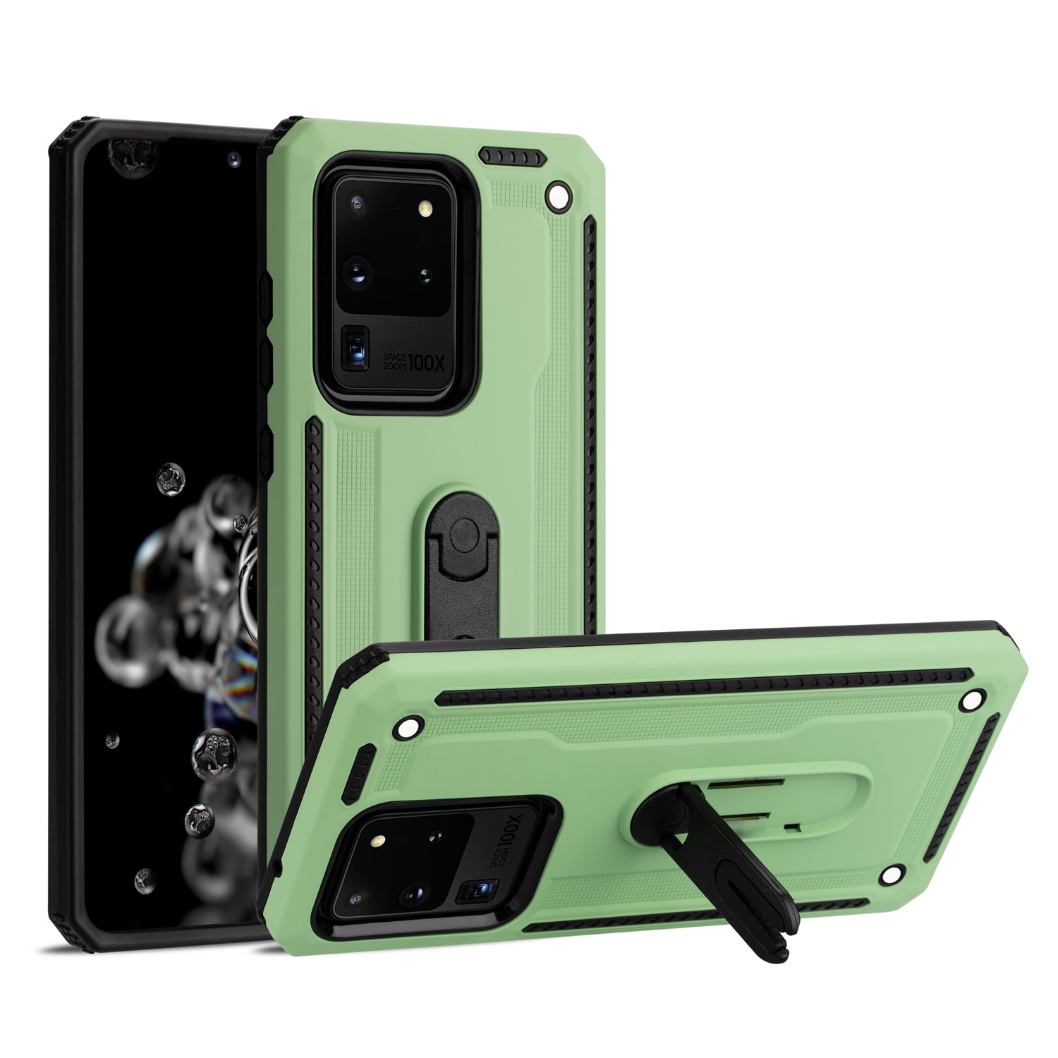 PC + TPU Hybrid Case with Air Outlet Clip Kickstand for Samsung Galaxy S20 Ultra - Green