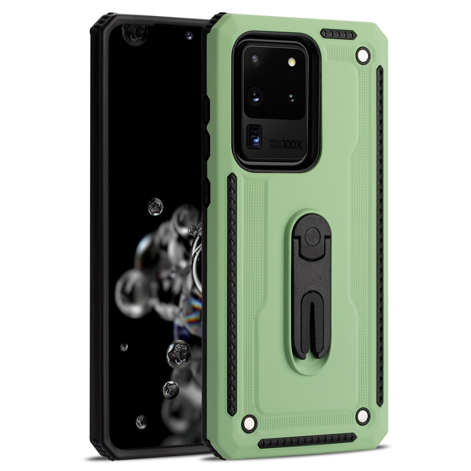 PC + TPU Hybrid Case with Air Outlet Clip Kickstand for Samsung Galaxy S20 Ultra - Green