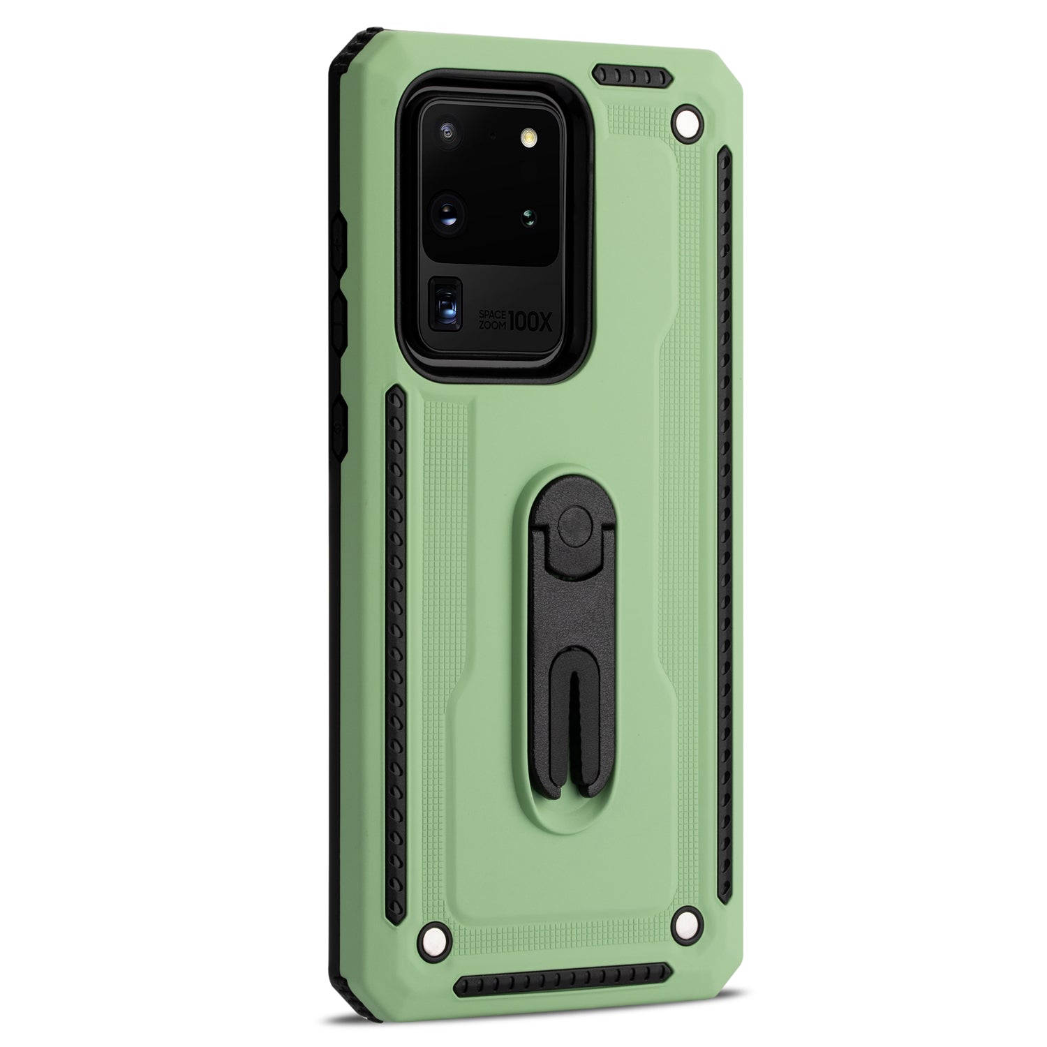 PC + TPU Hybrid Case with Air Outlet Clip Kickstand for Samsung Galaxy S20 Ultra - Green