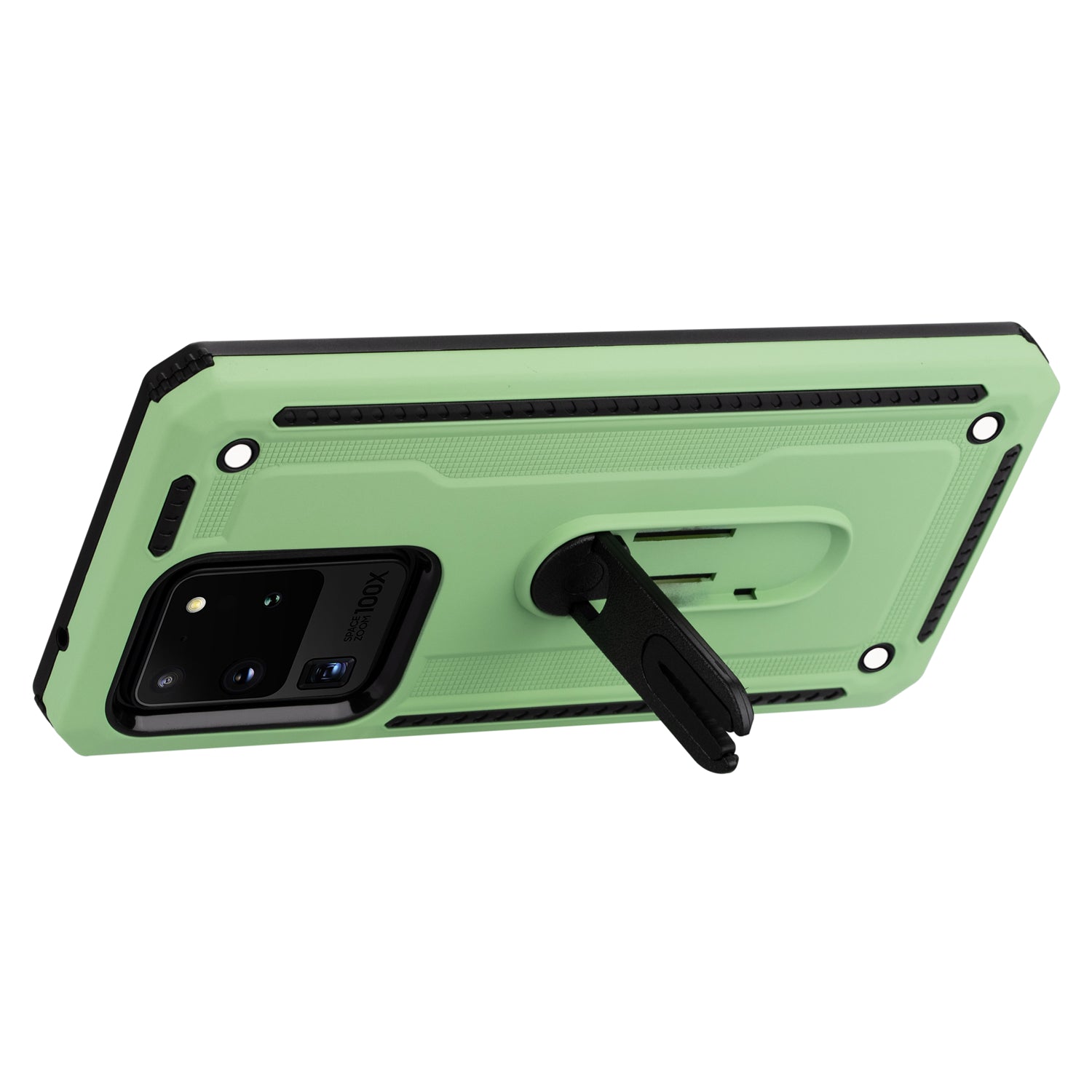 PC + TPU Hybrid Case with Air Outlet Clip Kickstand for Samsung Galaxy S20 Ultra - Green