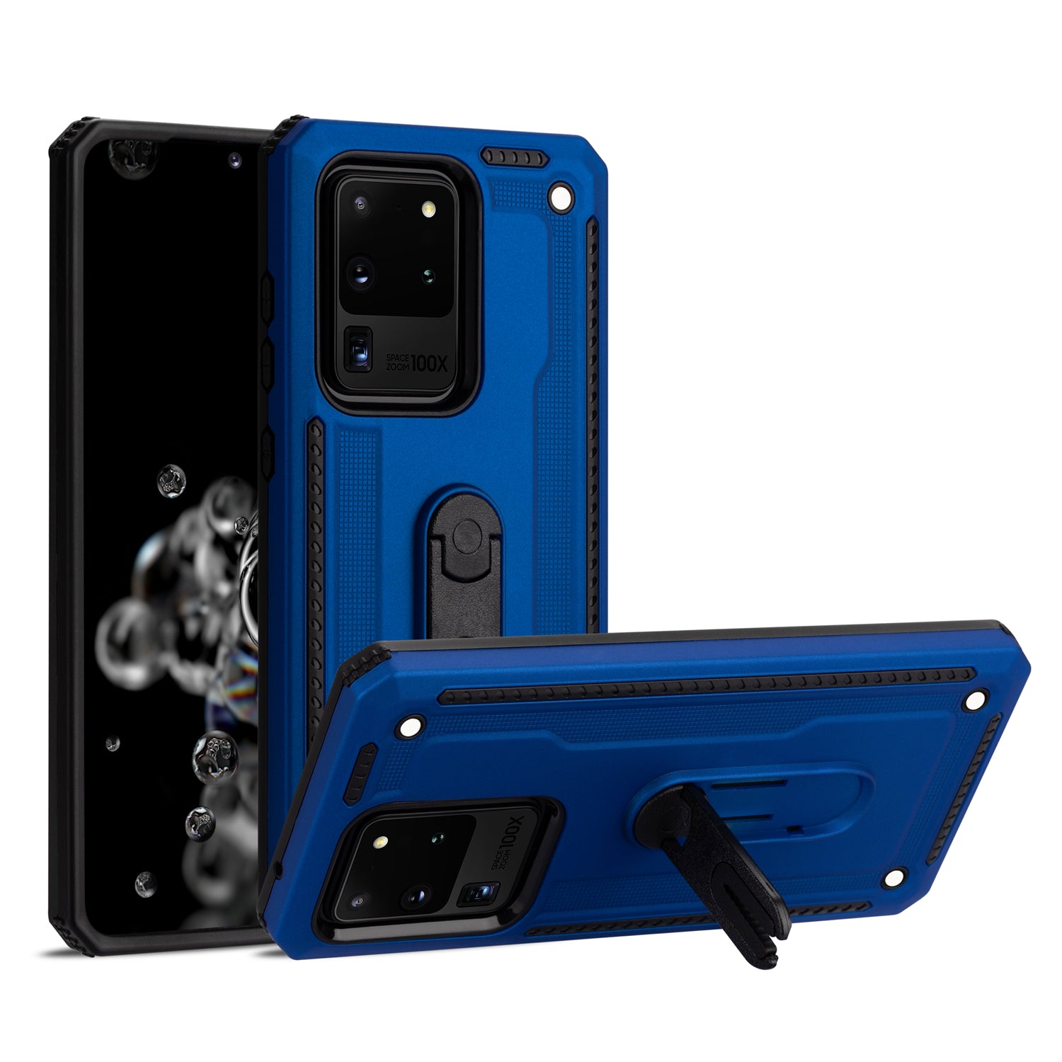 PC + TPU Hybrid Case with Air Outlet Clip Kickstand for Samsung Galaxy S20 Ultra - Blue