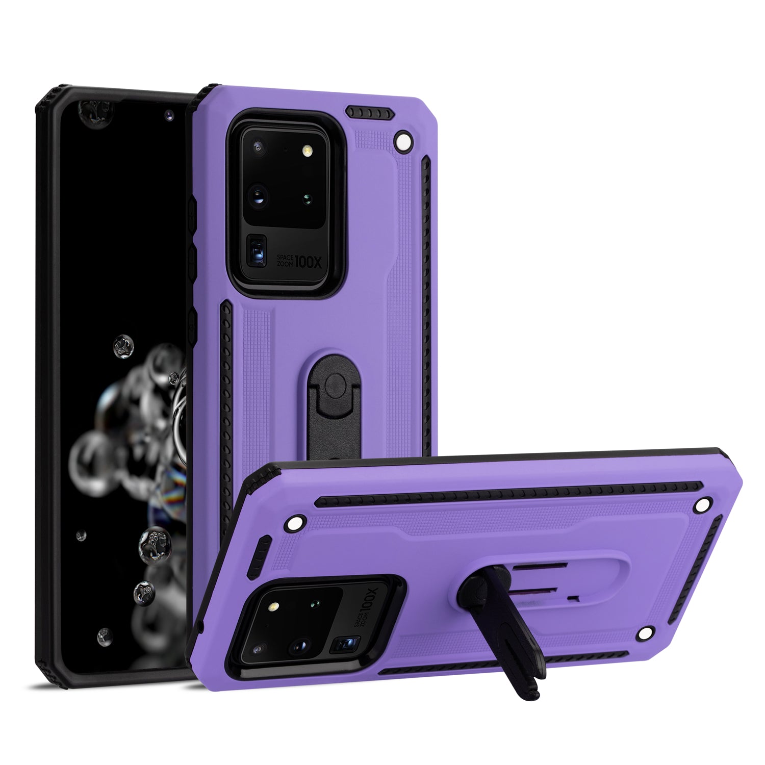 PC + TPU Hybrid Case with Air Outlet Clip Kickstand for Samsung Galaxy S20 Ultra - Purple