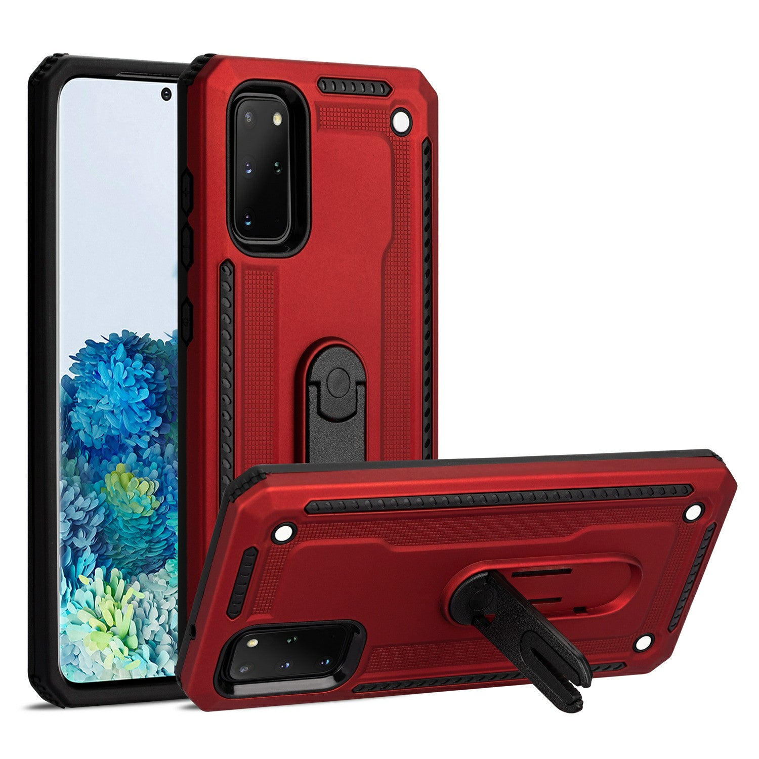 Air Outlet Clip Kickstand PC + TPU Hybrid Case for Samsung Galaxy S20 Plus / S20 Plus 5G - Red