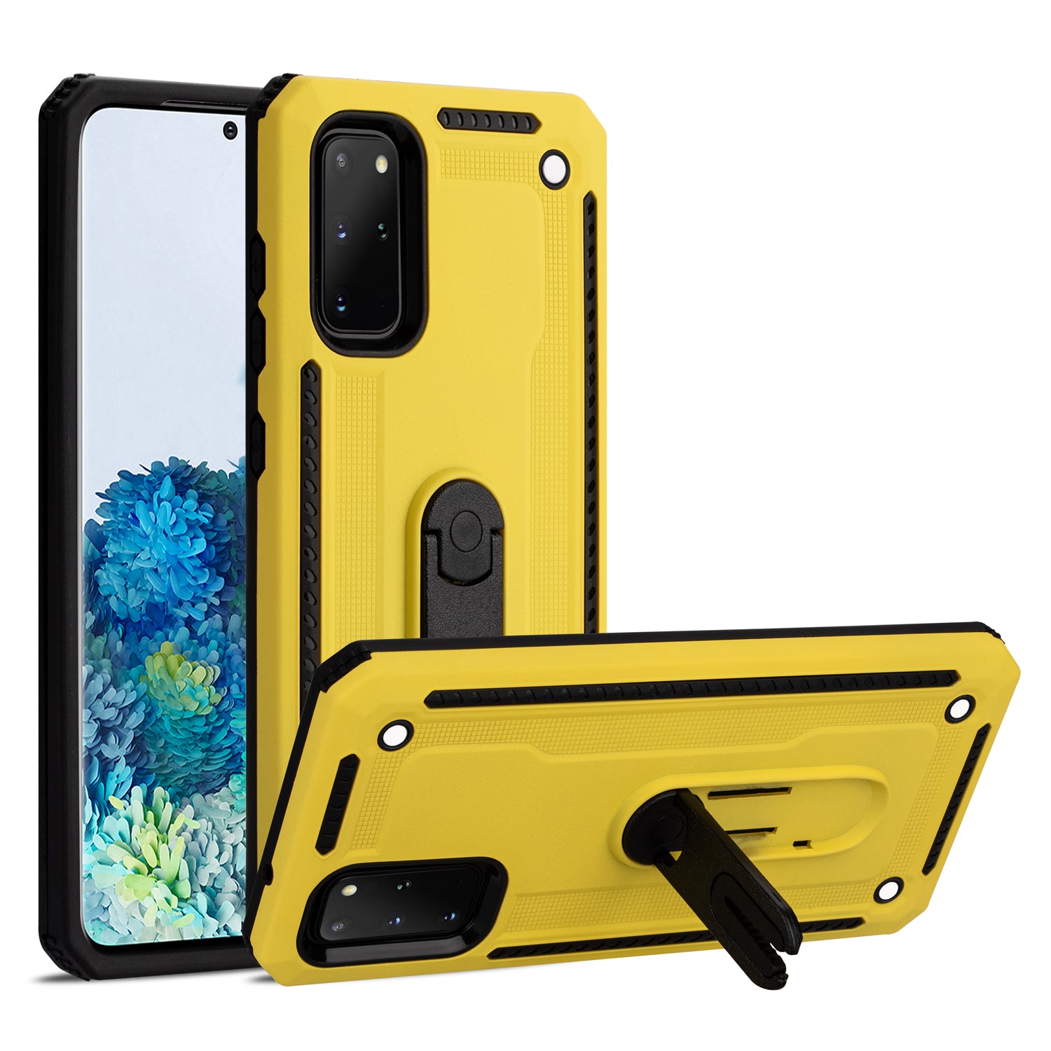 Air Outlet Clip Kickstand PC + TPU Hybrid Case for Samsung Galaxy S20 Plus / S20 Plus 5G - Yellow