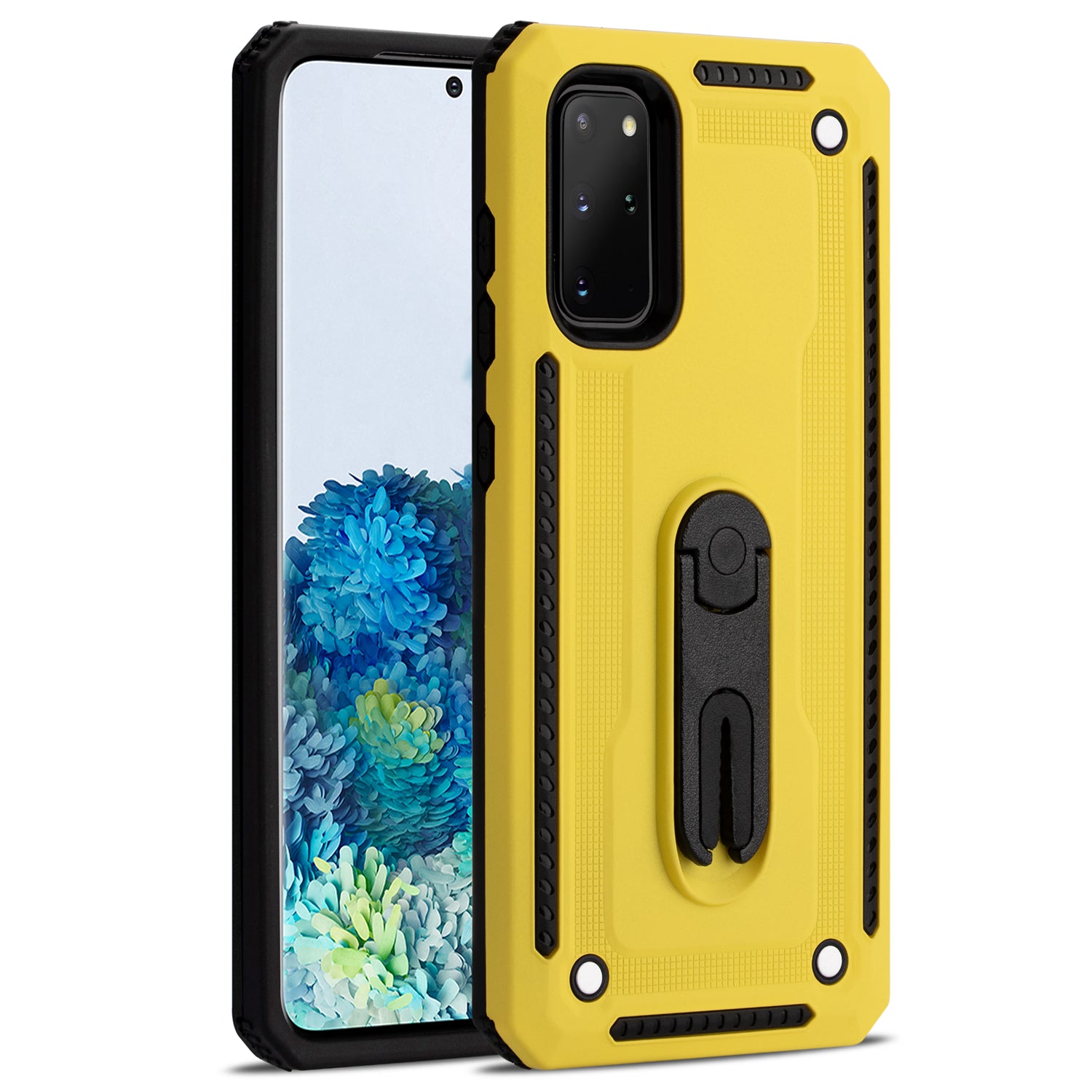 Air Outlet Clip Kickstand PC + TPU Hybrid Case for Samsung Galaxy S20 Plus / S20 Plus 5G - Yellow