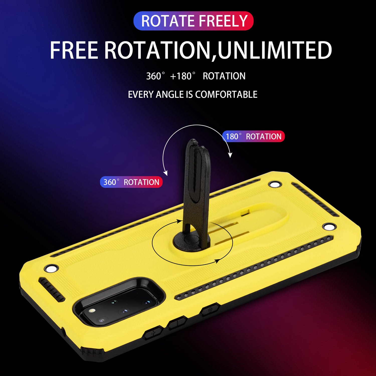 Air Outlet Clip Kickstand PC + TPU Hybrid Case for Samsung Galaxy S20 Plus / S20 Plus 5G - Yellow