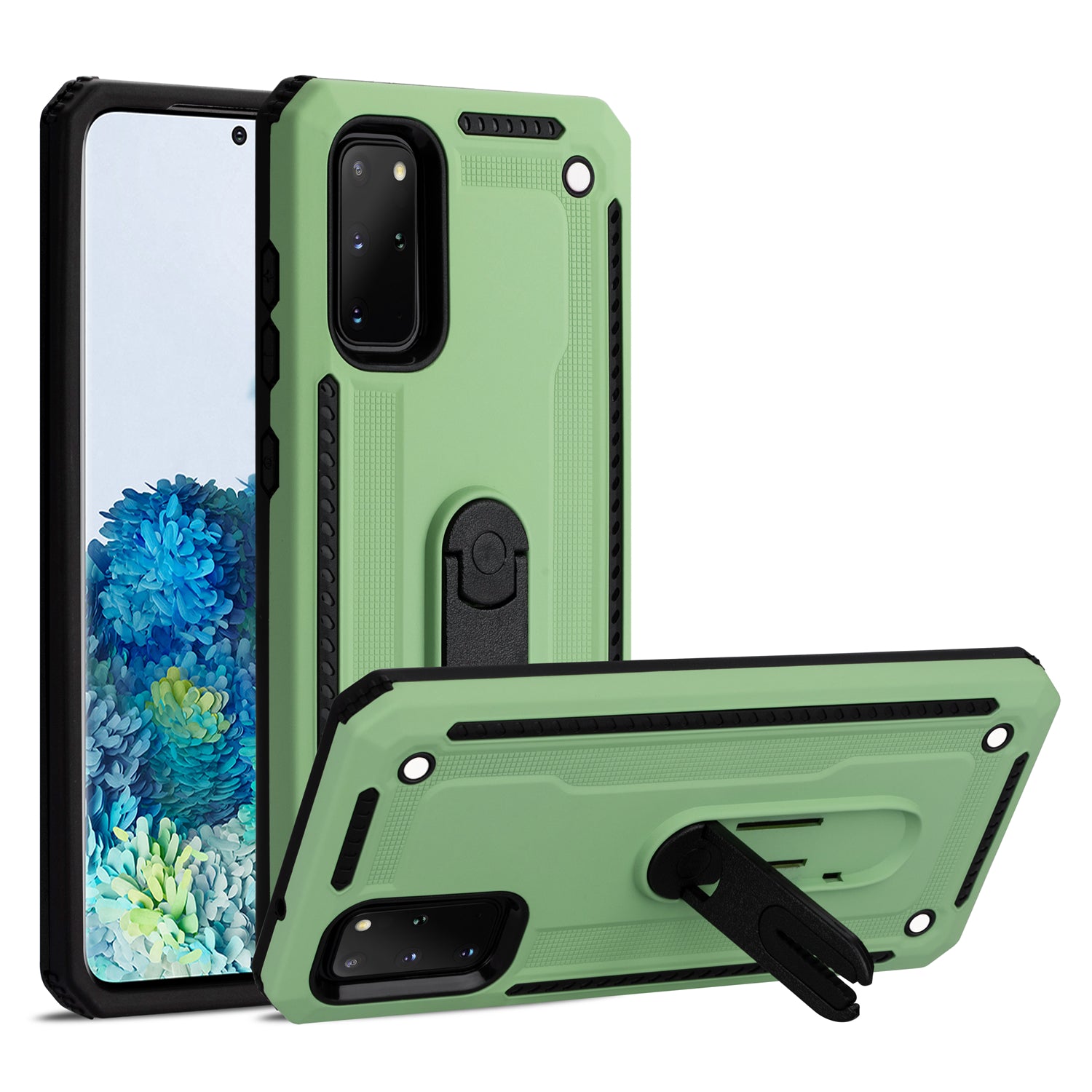 Air Outlet Clip Kickstand PC + TPU Hybrid Case for Samsung Galaxy S20 Plus / S20 Plus 5G - Green