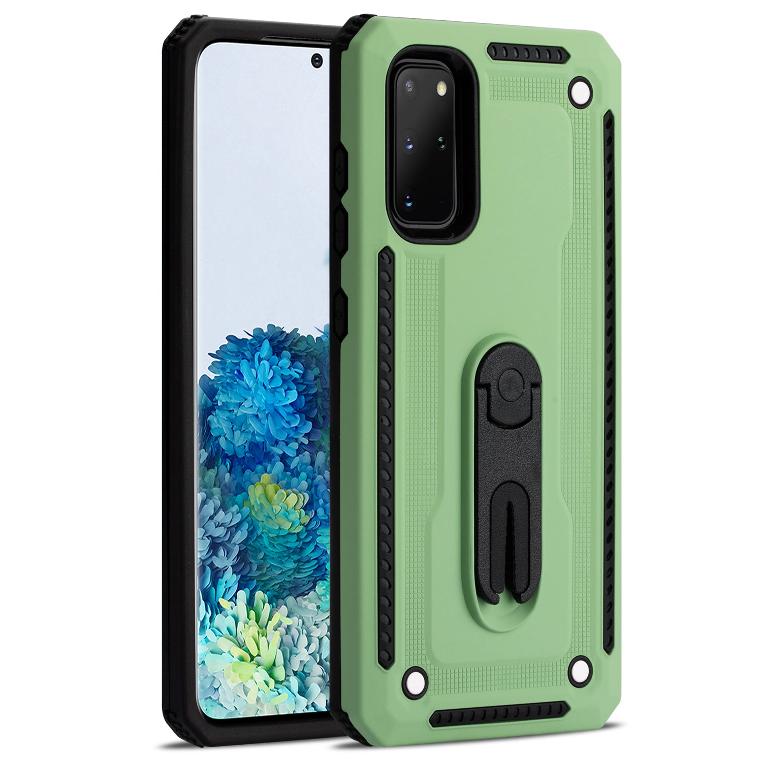 Air Outlet Clip Kickstand PC + TPU Hybrid Case for Samsung Galaxy S20 Plus / S20 Plus 5G - Green