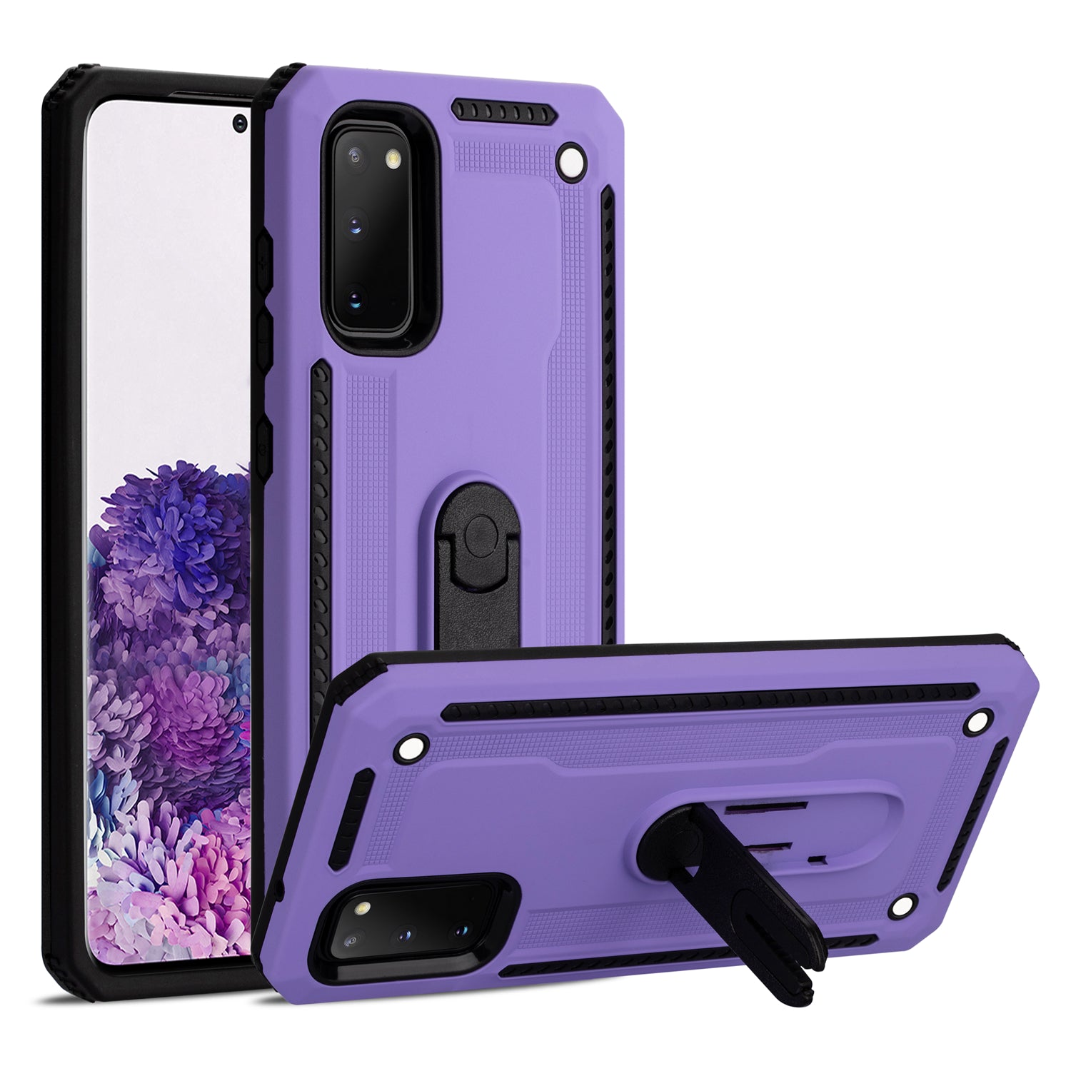 Air Outlet Clip Kickstand PC + TPU Hybrid Case for Samsung Galaxy S20 4G/S20 5G - Purple