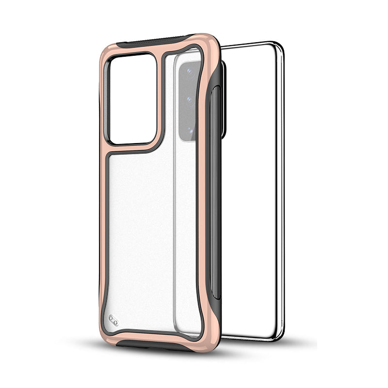 Matte 3-in-1 PC + TPU Phone Case Hybrid Shell for Samsung Galaxy S20 Ultra - Rose Gold