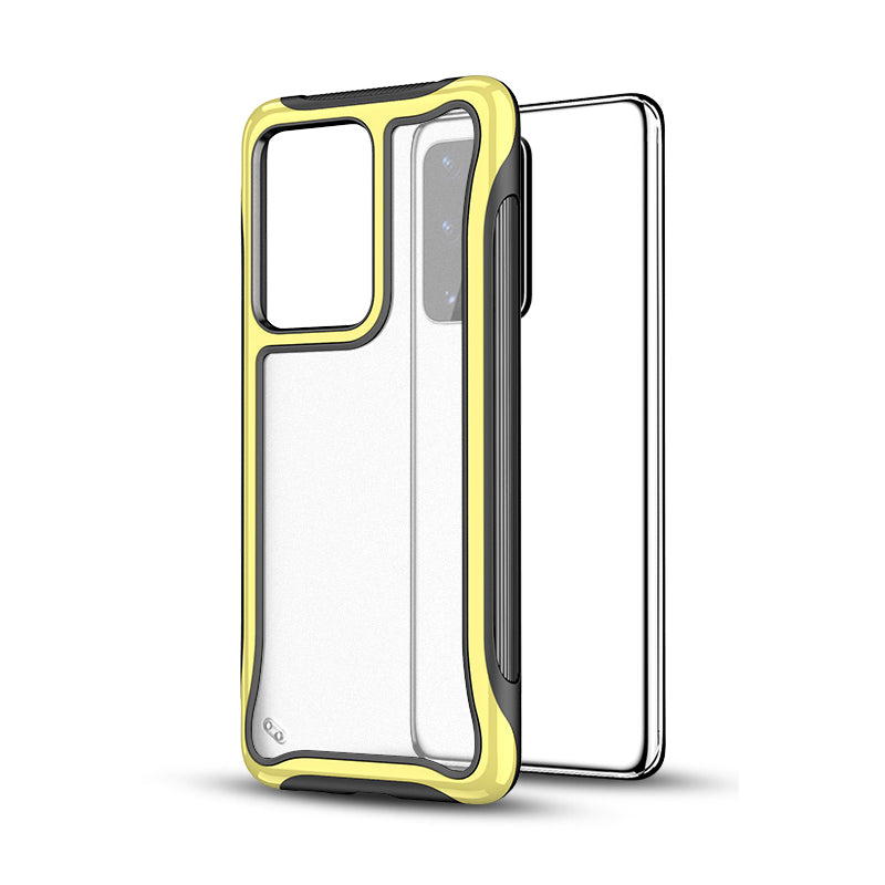 Matte 3-in-1 PC + TPU Phone Case Hybrid Shell for Samsung Galaxy S20 Ultra - Yellow